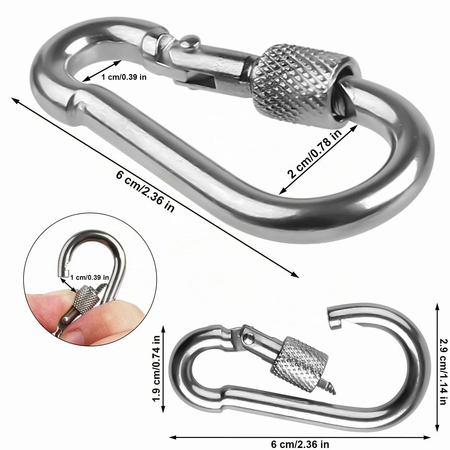 Lot de 4 Mousquetons M6 Acier Inoxydable 135 kg, Mousqueton à Vis pour Camping Clés Extérieur