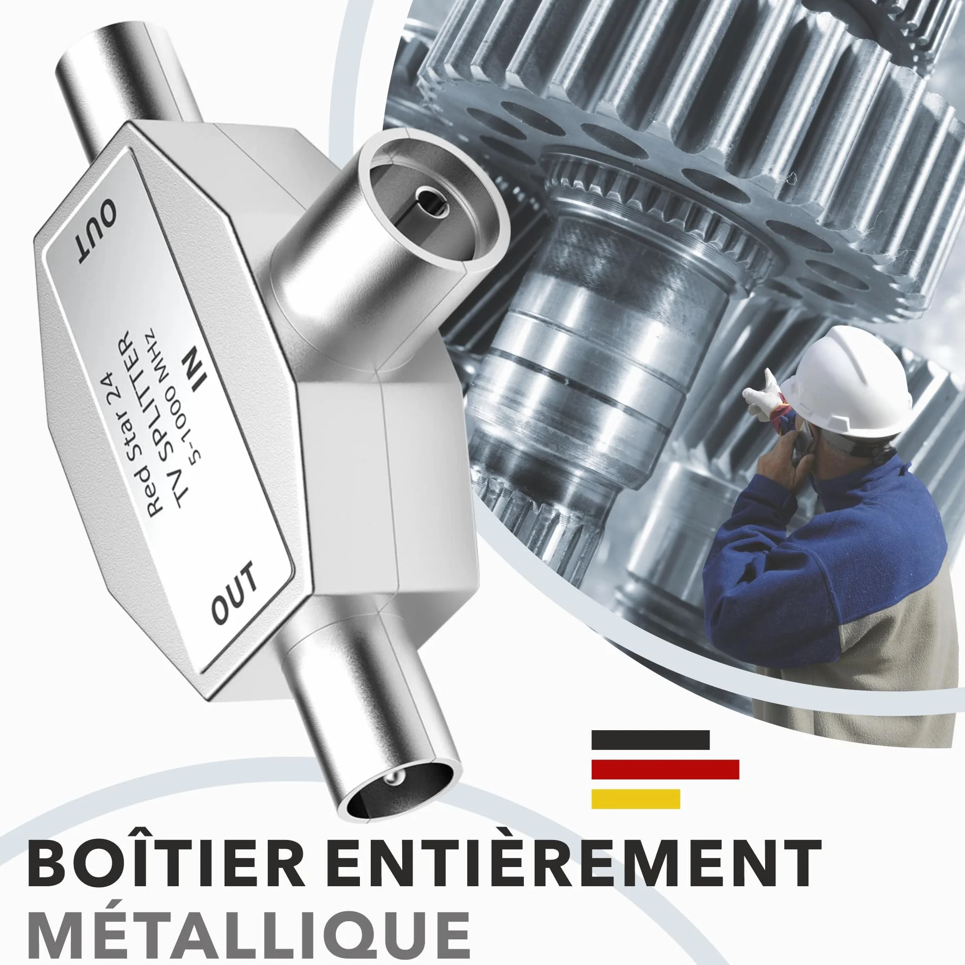 RedStar24 répartiteur d'antenne 2 voies T-Adapter Splitter TV DVB-T 5-1000 MHz