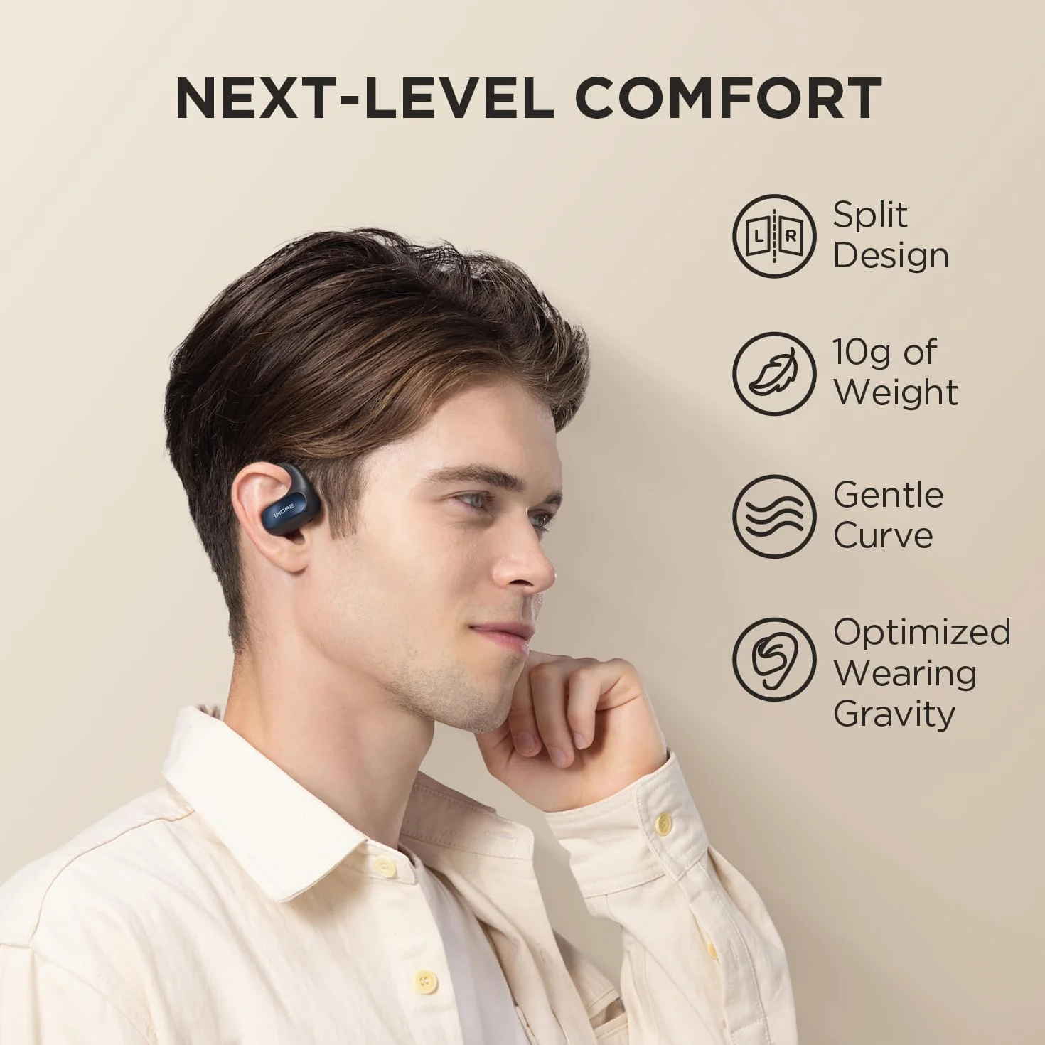 1MORE Fit SE S30 Casque Bluetooth sans Fil avec 4 Microphones pour des appels clairs, Design divisé avec Crochets d'oreille, IPX5, 30 Heures d'autonomie, Compatible avec iPhone et Android (Noir)