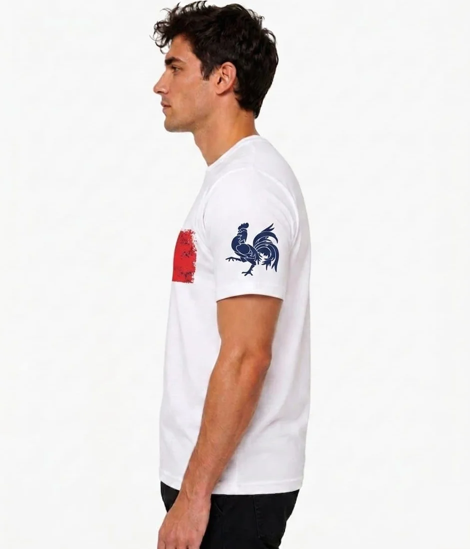 T-Shirt Homme Drapeau Français Coq Gaulois Vintage France Football Coupe du Monde 2026