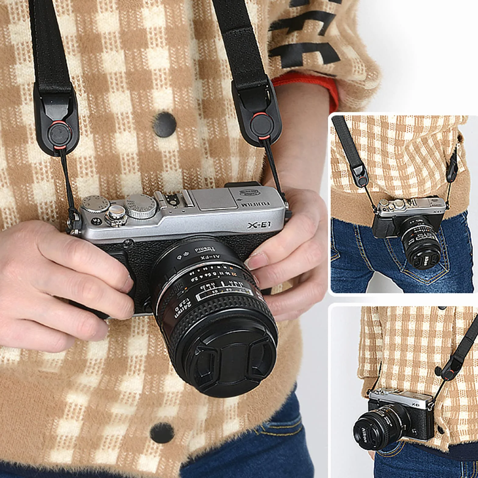Sangle pour Appareil Photo Ensemble Bandoulière et Dragonne Courroie Lavable Laniere Longueur réglable de 45 à 152 cm, Pour appareil photo reflex numérique Canon Nikon Sony