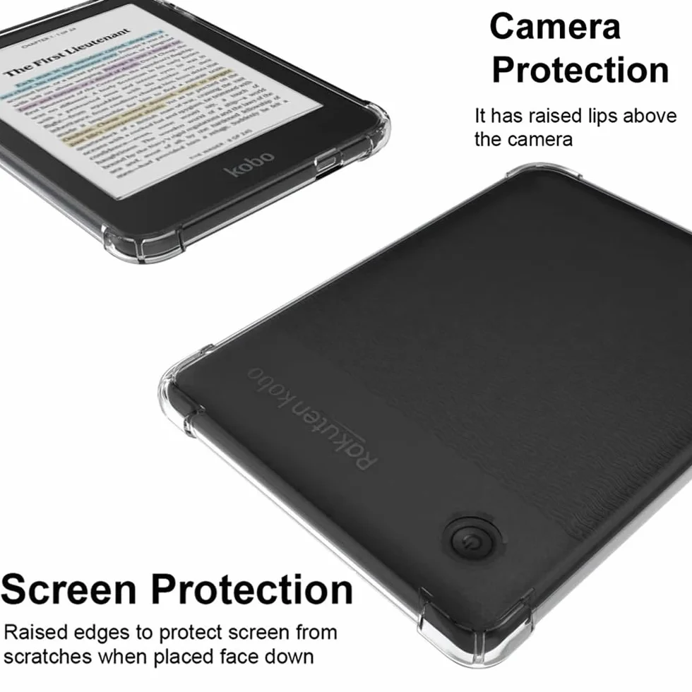 Coque pour Kobo Clara Colour/Clara BW + [2 Pièces] Verre Trempé, [Antichoc] Souple Silicone Transparente Protection Étui, Ultra Mince [Anti-Rayures] Housse Case Cover pour Kobo Clara Color
