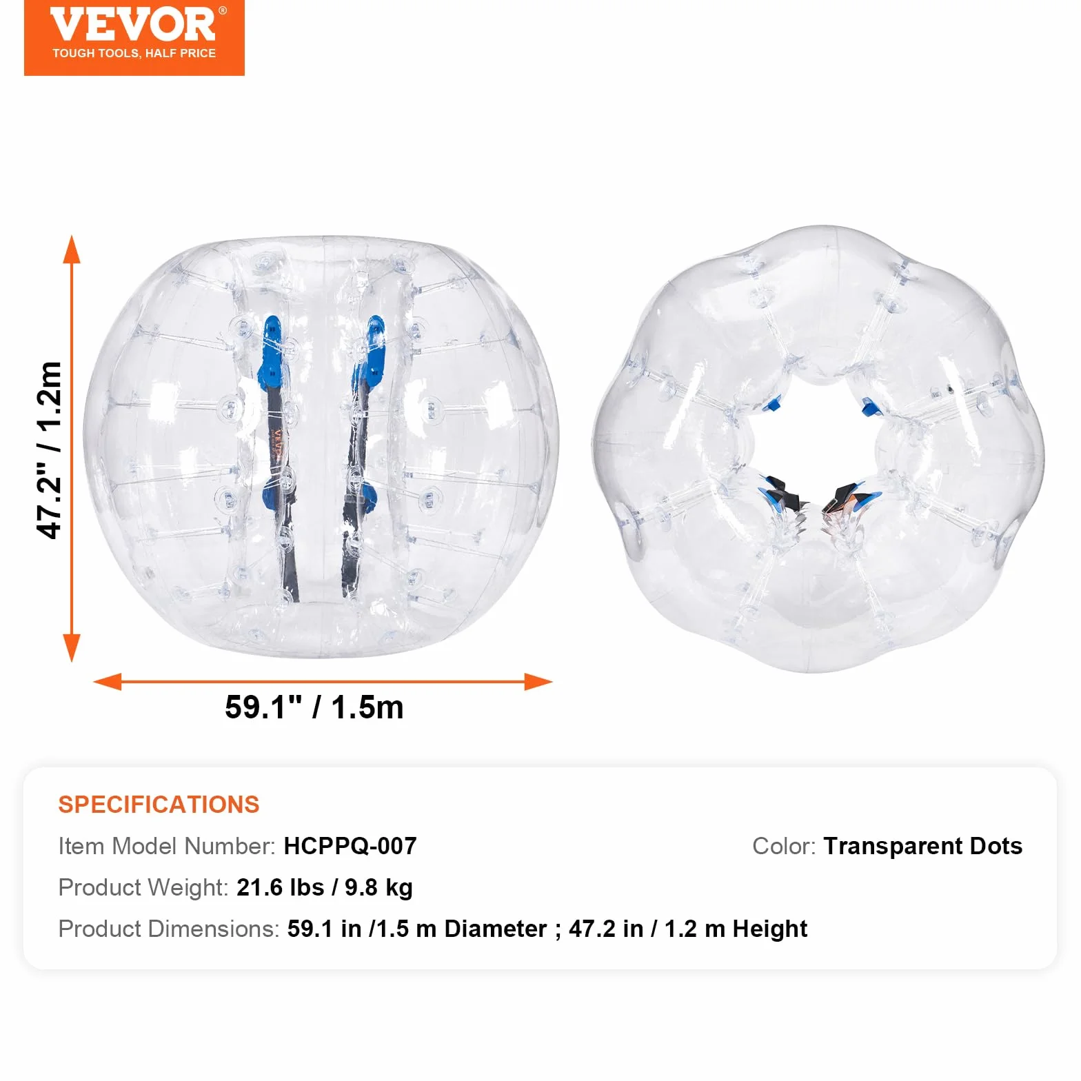 VEVOR Bulle Gonflable PVC 0,8 mm 1,5 m pour Adolescents Adultes Extérieur Jardin