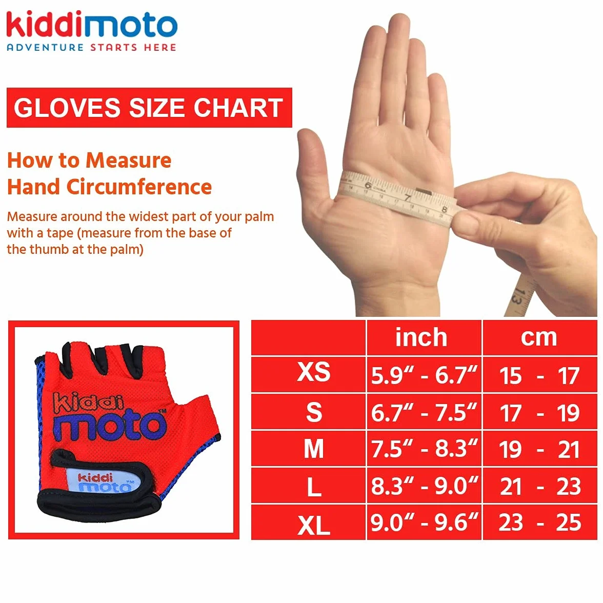 KIDDIMOTO Gants Vélo Enfant 2-8 Ans Cyclisme Trottinette Rouge