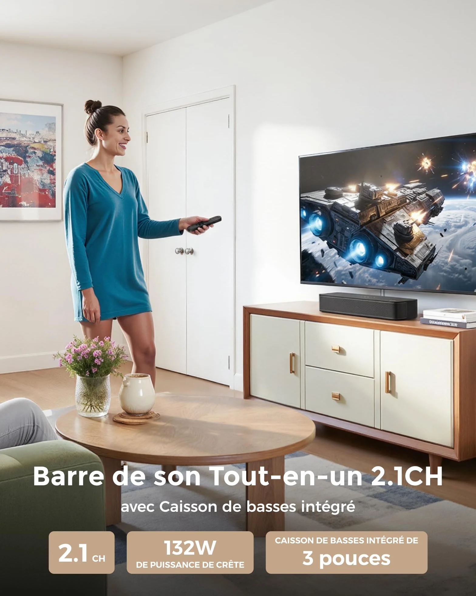ULTIMEA Poseidon M20 Pro Barre de Son TV 2.1ch, 132W, Caisson de Basses Intégré, BT 5.4, 16 Pouces