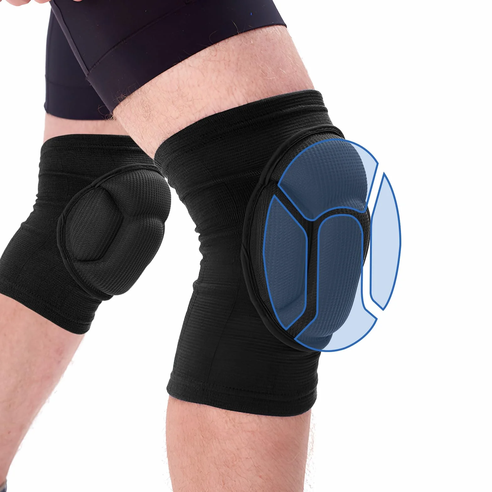 Genouillère Sport Élastique Anti-collision Éponge Épaisse pour Danse Yoga Jogging Volley-Ball Noir