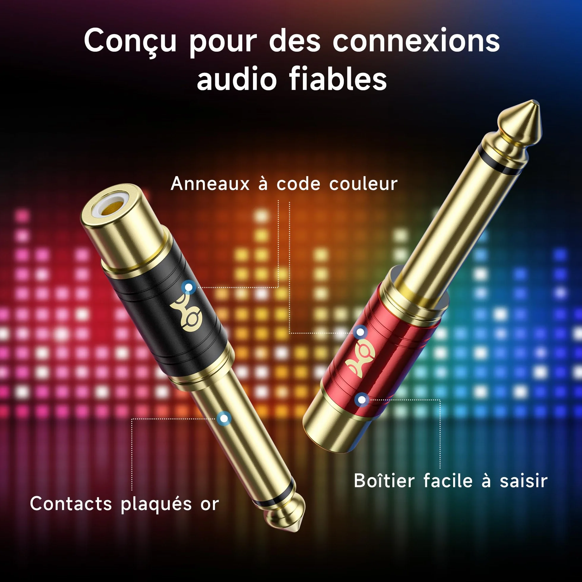 Cable Matters Lot de 4 adaptateurs RCA vers Jack 6,35 mm (1/4") TS Mono – Convertisseur Jack 6,35 mm vers RCA, pour TV, chaîne Hi-FI, ampli, Instruments et équipements Audio domestiques