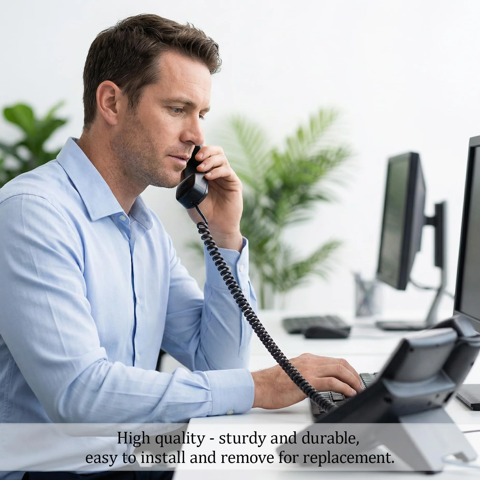 5M Câble téléphonique RJ10 incurvé à ressort en spirale pour combiné téléphonique 5m pour combiné Téléphonique Compatible avec AT&T, Cisco, NEC, ROLM, ITT, TI Téléphones Fixes (Noir)
