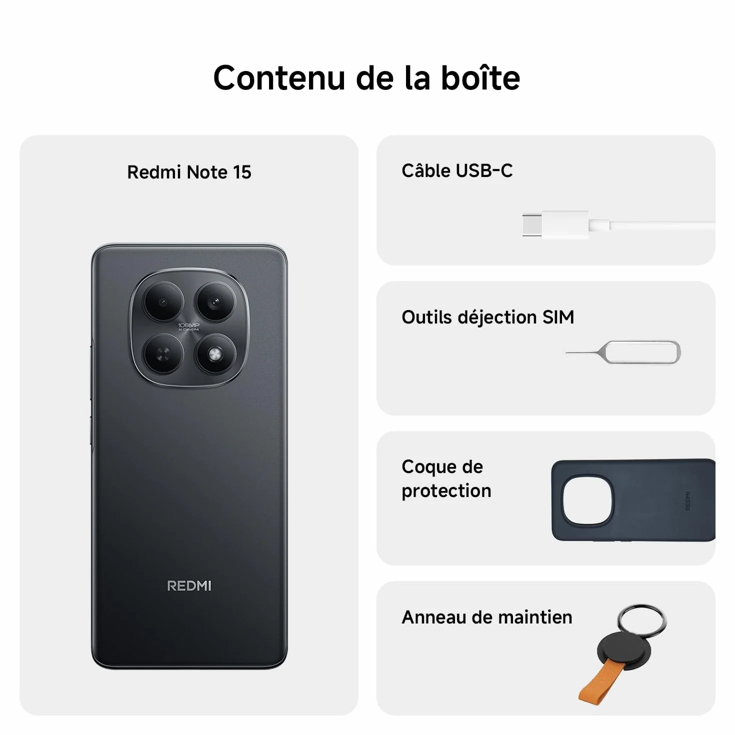 Xiaomi REDMI Note 15 Smartphone 8+256Go 6000mAh IP64 108 Mpx Écran FHD+ 6,77" Noir