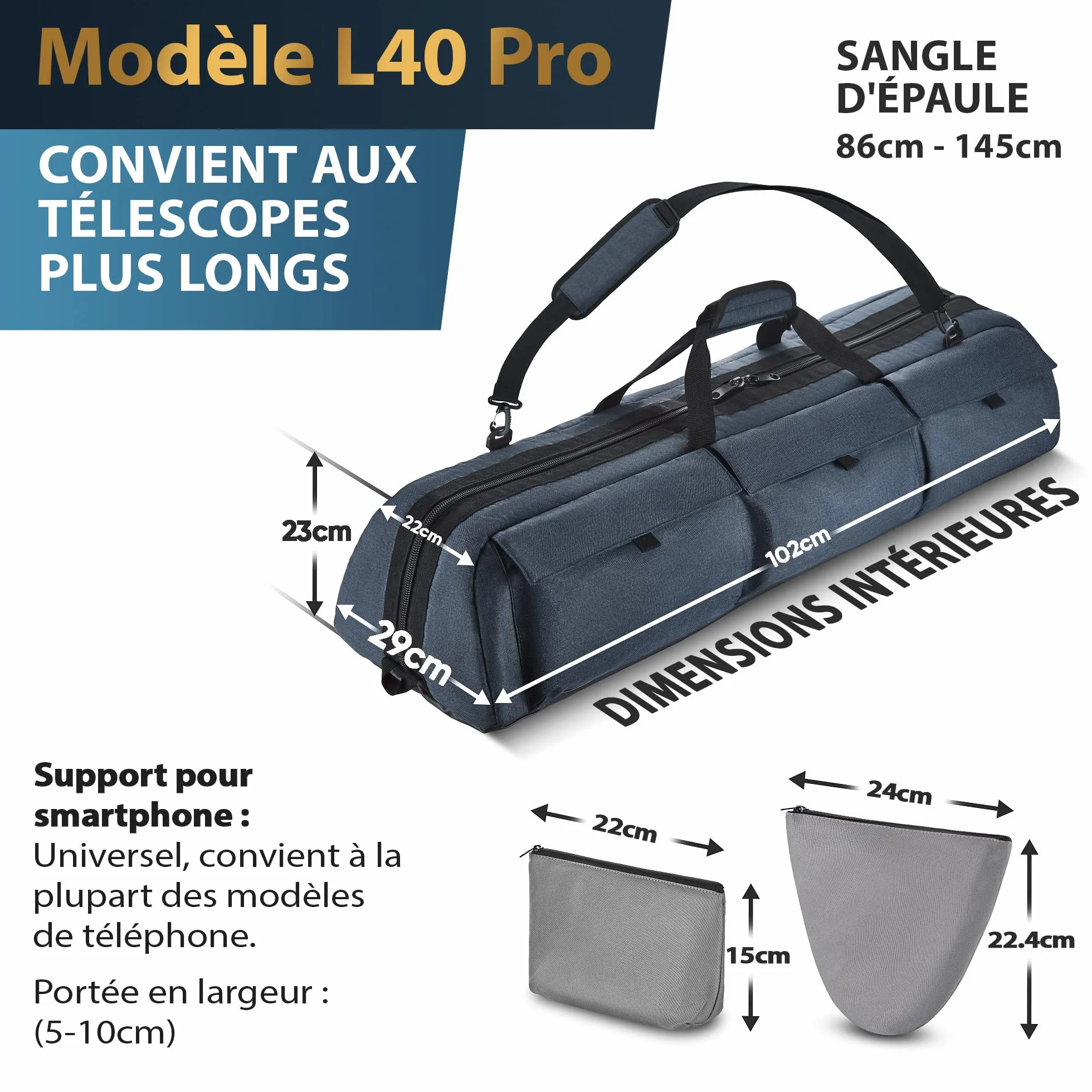 Sac télescope Polyvalent – Sac Transport rembourré, bandoulière réglable & Rangement – Hydrofuge – Compatible avec Les télescopes Celestron (101,6x29,2x22,9 cm)