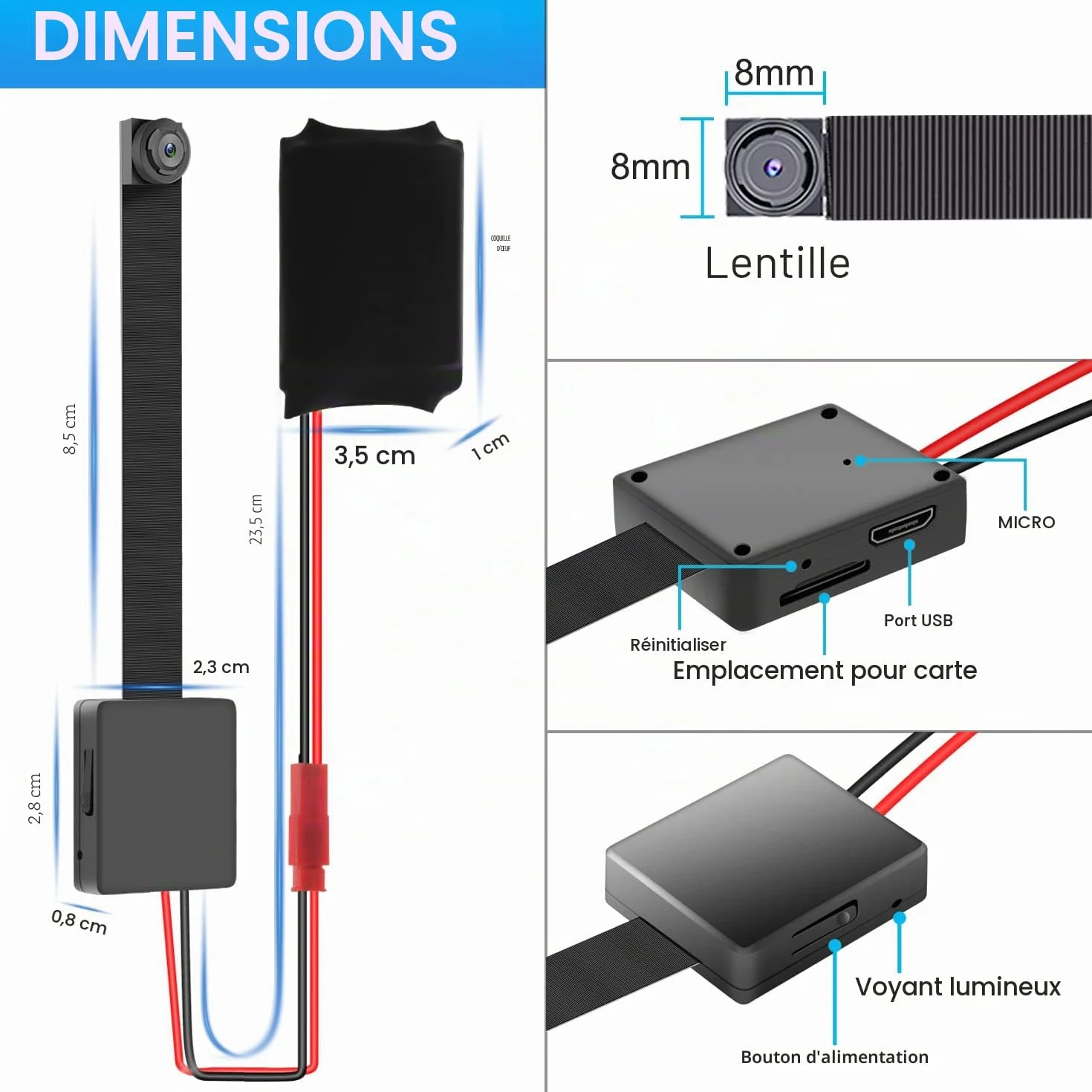 Caméra Espion 1080p Mini cachée OTADUG avec Microphone et Carte SD 16 Go