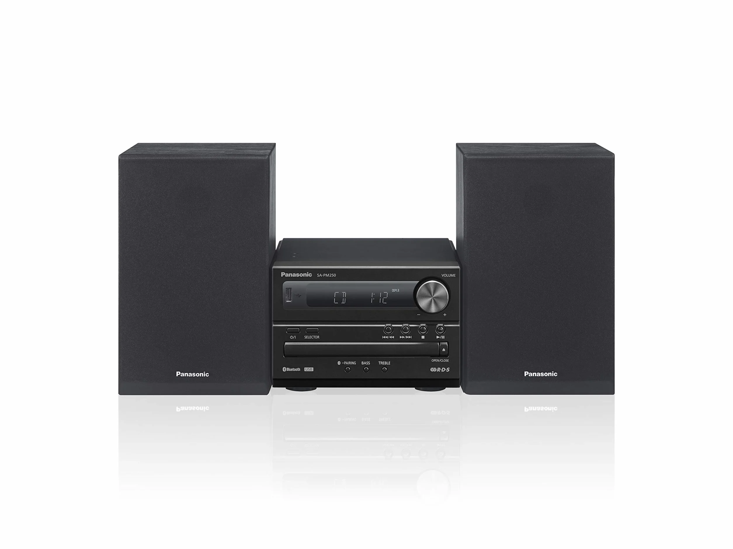 Panasonic SC-PM250BEGK Système Micro Hi-FI à 2 canaux, Radio numérique Dab+, Lecteur CD, Bluetooth, USB, Audio de Haute qualité, Basses puissantes et sonores, Design Compact et élégant, Noir