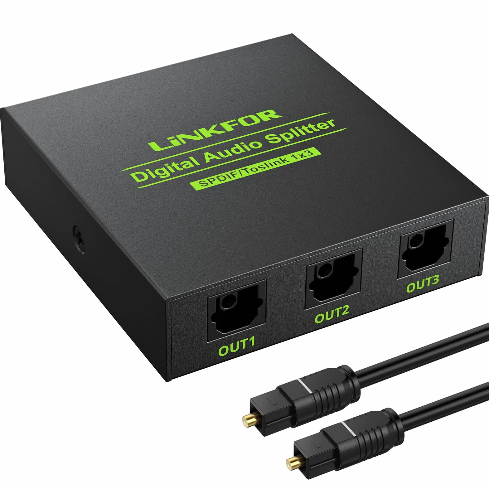 LiNKFOR Répartiteur audio optique 1 x 3 SPDIF Toslink en alliage d'aluminium 1 entrée 3 sorties prend en charge LPCM 2.0 DTS pour Dolby-AC3 Compatible avec PS3 DVD HDTV STB