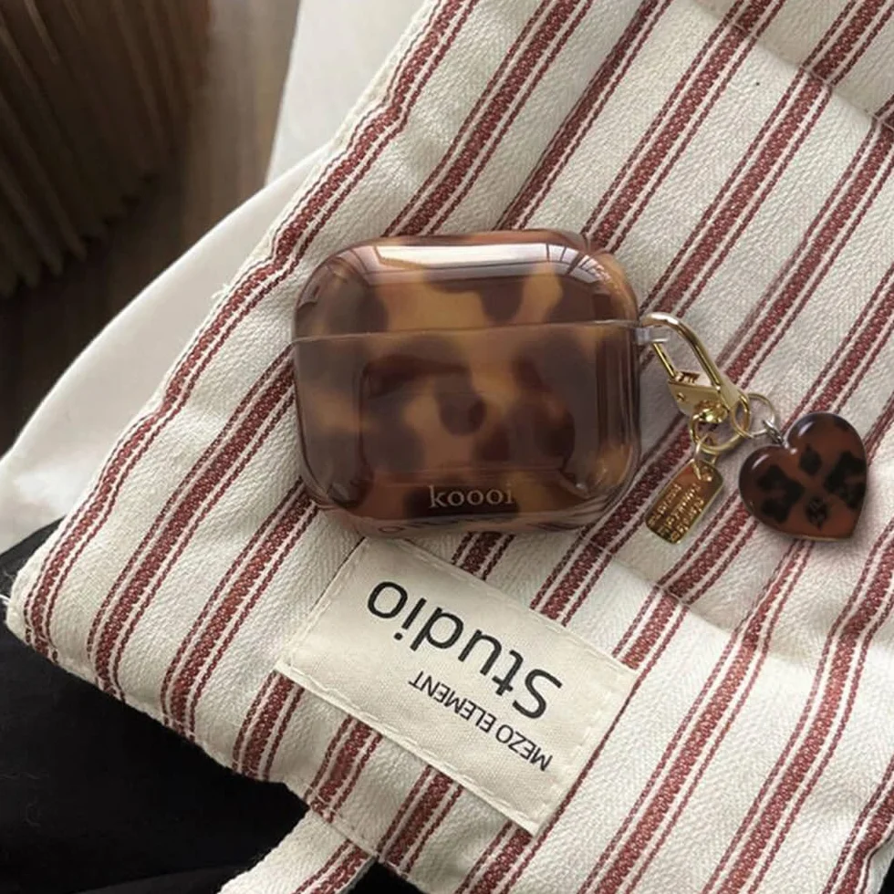 Etui Coque AirPods Pro 3 Génération Antichoc Brun Imprimé Léopard Amber Tortue Pattern Porte-Clés