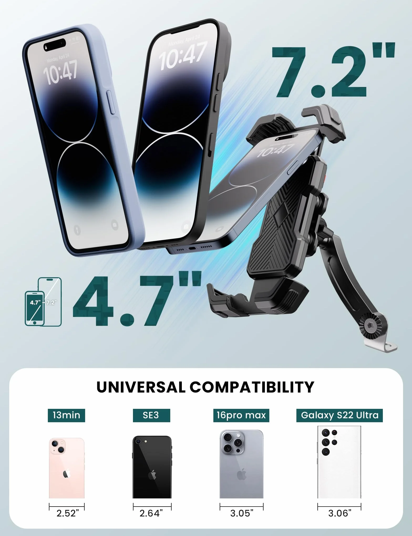Grefay Support Téléphone Moto Support Telephone Scooter[2025 Double Amortissement des Vibrations] Support Téléphone pour Rétroviseur Moto avec Rotation à 360° pour Smartphone de 4,5-7,2 Pouces