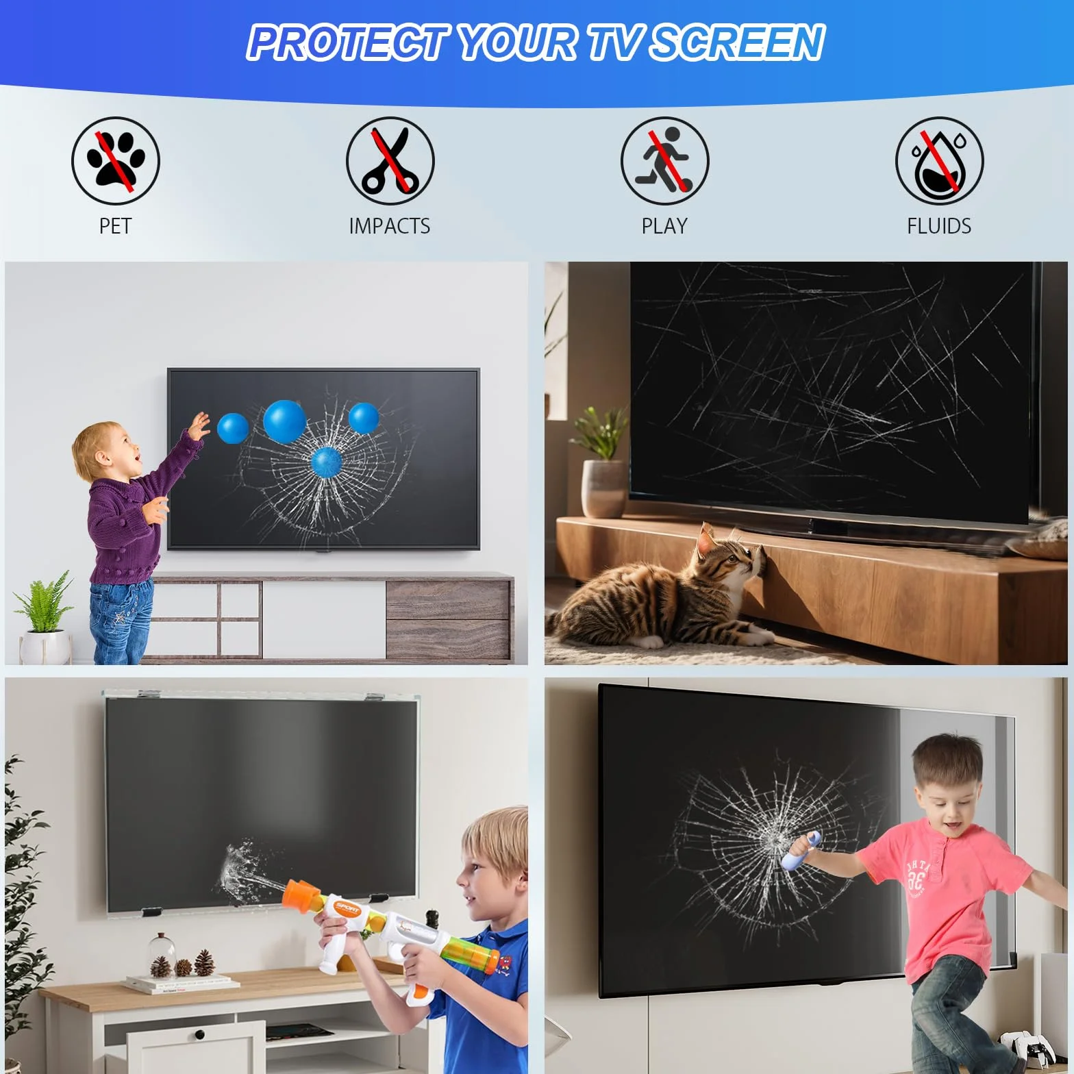 Qoosea Protecteur d'écran TV 55 Pouces HD Transparent Acrylique Anti-Rayures pour Téléviseur Support Unique/Double