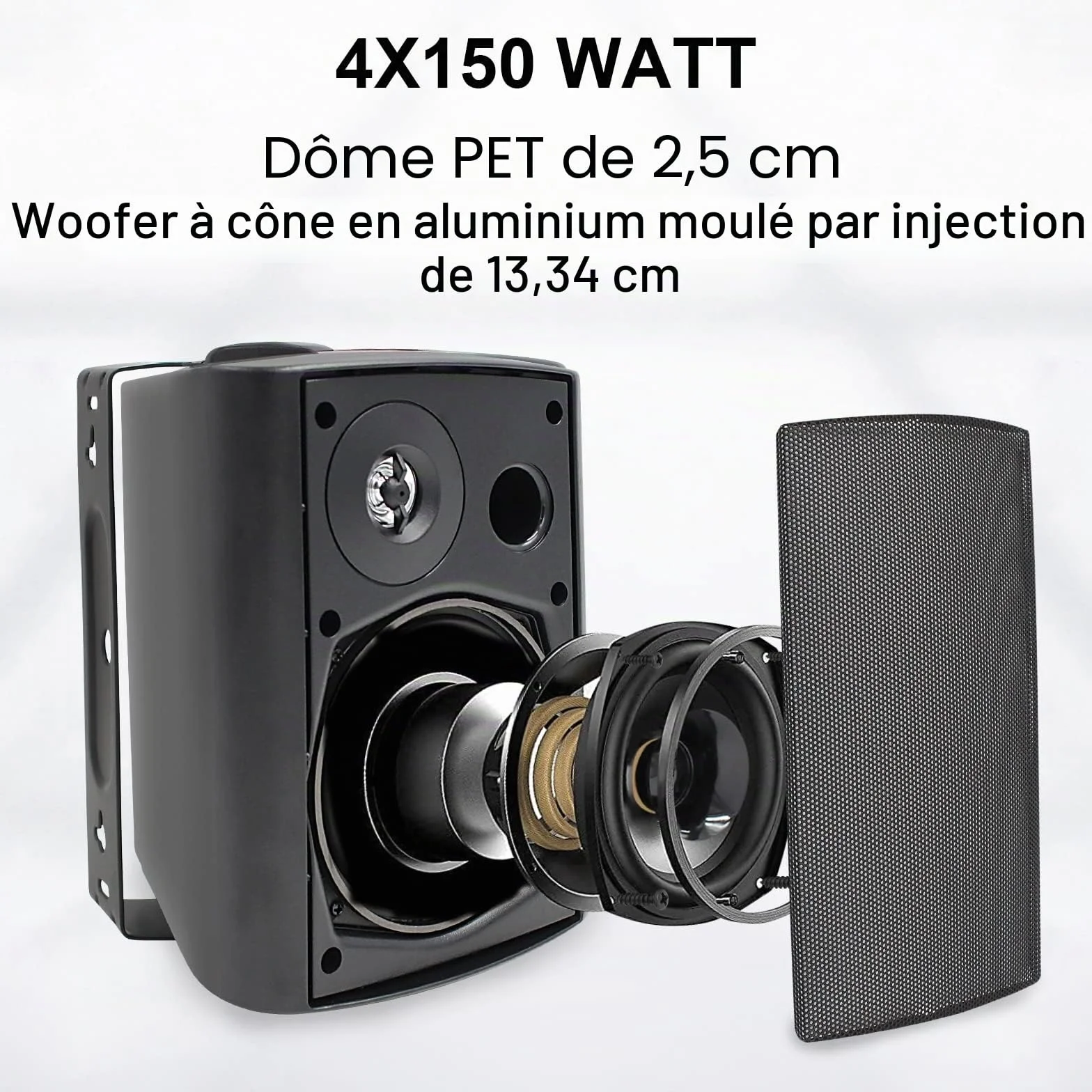 STUDIOFINIX 600Watts Etanche Enceintes d'extérieur Bluetooth 5.25 Pouces Haut-parleurs Extérieurs étanches pour intérieur extérieur(4 Haut-parleurs，Noir)