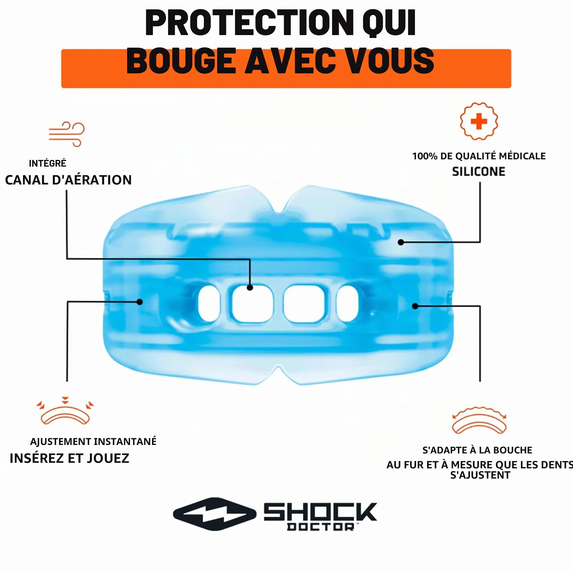 Shock Doctor Protège Dents pour Appareils Braces Enfants Rugby MMA Boxe Lacrosse Basketball Sports de Contact