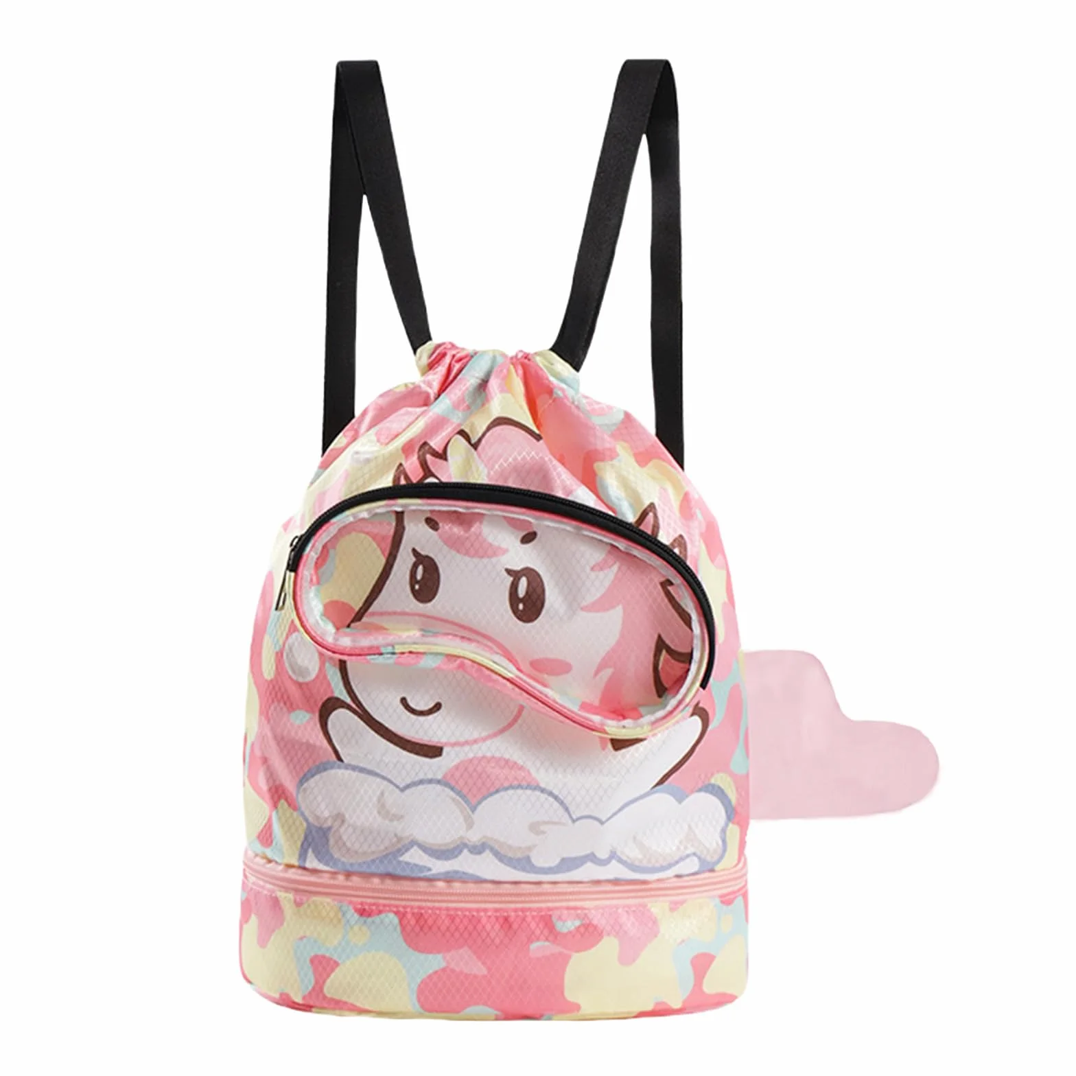 Sac Piscine Enfant avec Cordon, Séparation Sèche et Humide, Sac de Sport Réglable Rose