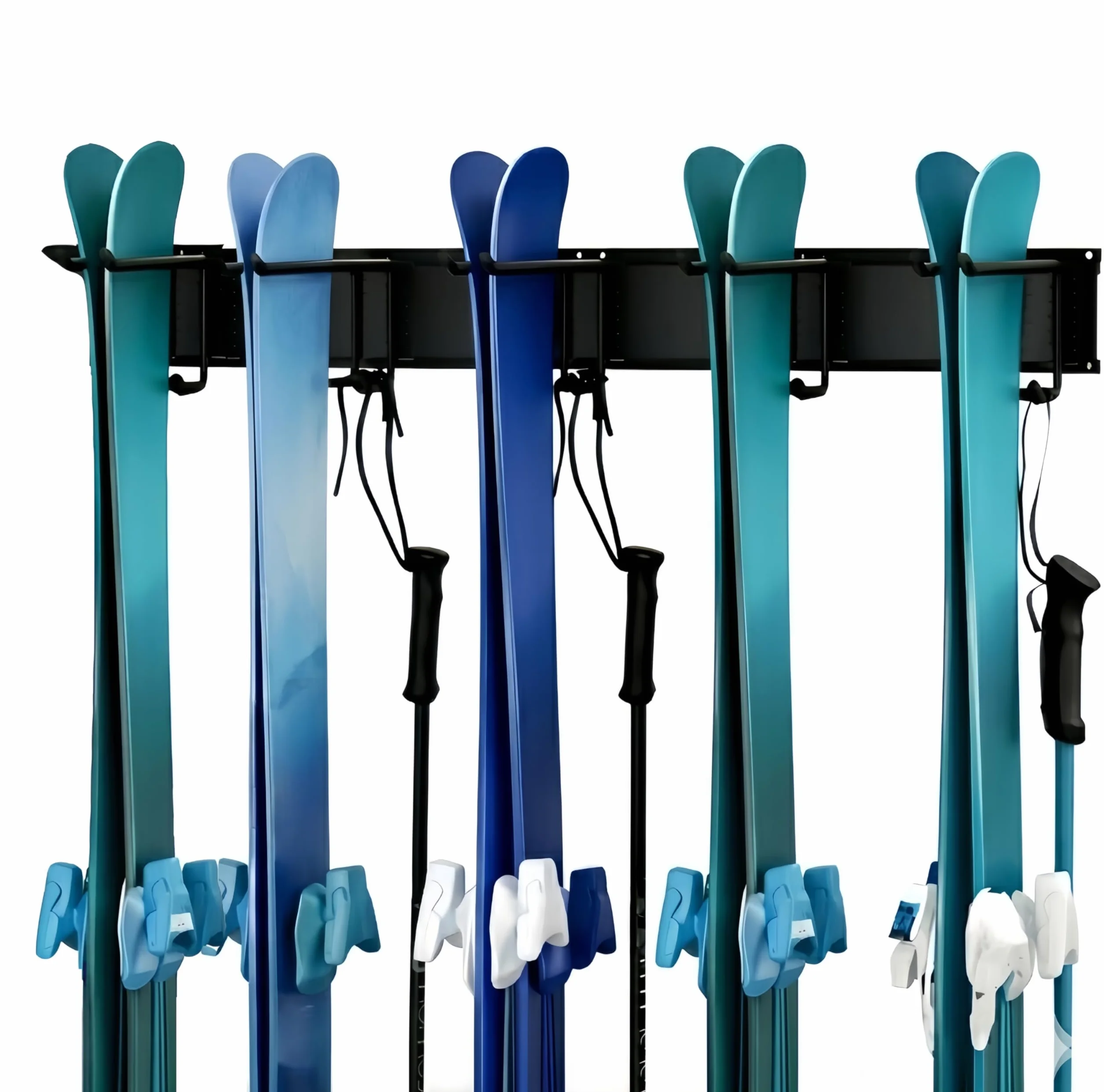 Kit de Support de Rangement à Skis pour 10 Paires Snowboards, 5 Crochets, Support Mural, Jusqu'à 300 LBS