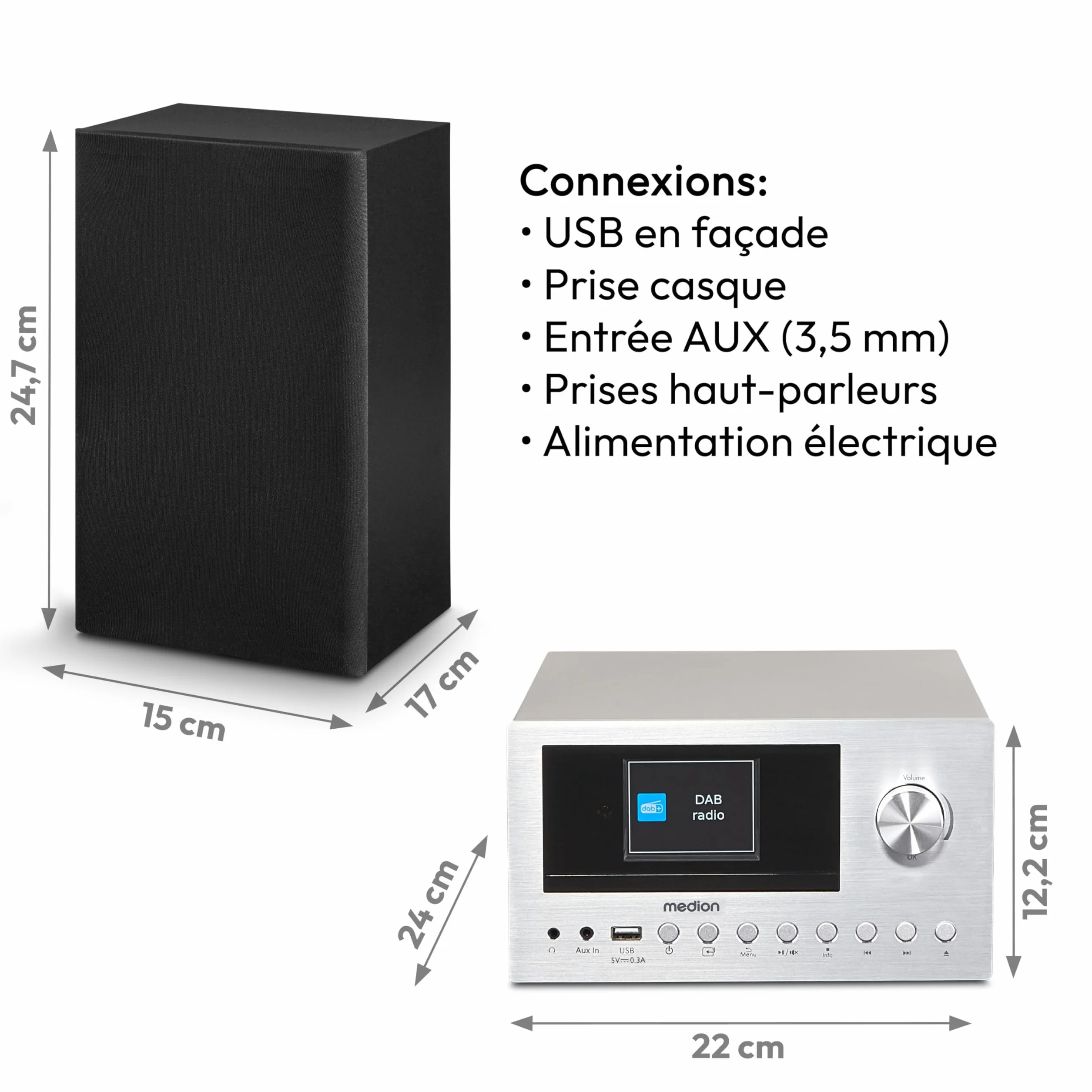 MEDION P85003 Mini Chaîne HiFi avec Lecteur CD (WiFi, Bluetooth, Radio Internet, Dab +, USB, AUX, Égaliseur, Écran Couleur TFT avec télécommande, 2X 15 W RMS) Argent
