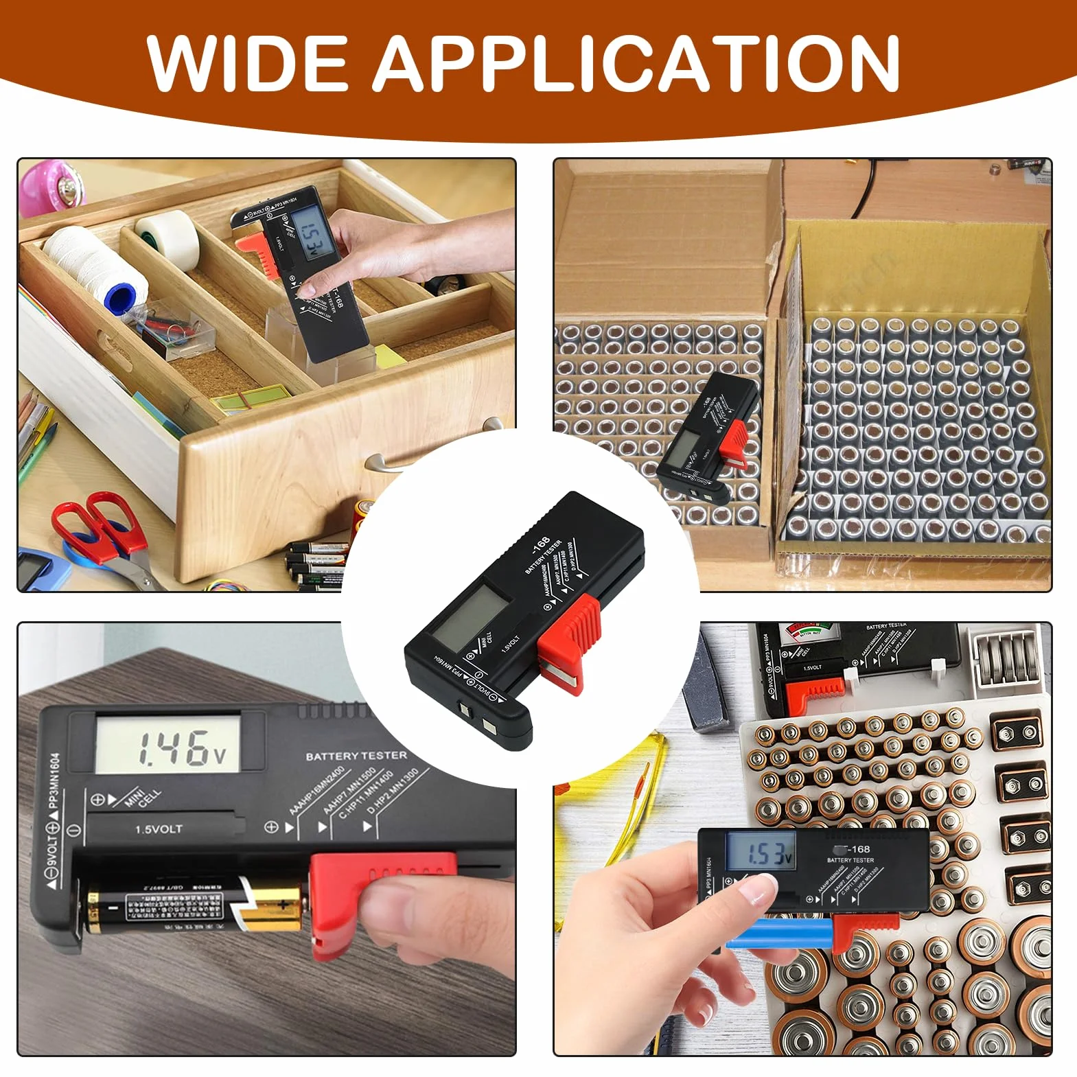 Testeur de Piles Universel Numérique BT-168D pour AA AAA C D 9V 1.5V Piles Bouton avec Ecran LCD