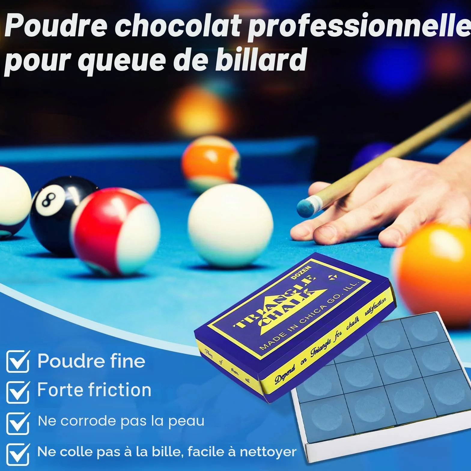 Craies de billard lot de 12 qualité supérieure bleu