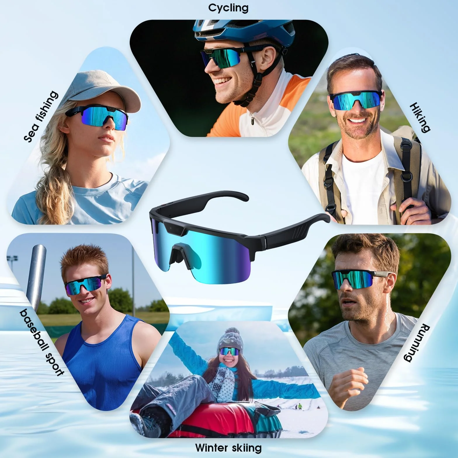 Lunettes Caméra Sport, Caméra 8 MP, Haut-Parleurs Ouverts, Verres Anti-éblouissants, Lunettes Connectées avec Vidéo, Photo et Détection IA d’Objets, AI Smart Glasses Pour Cyclisme, VTT, Randonnée