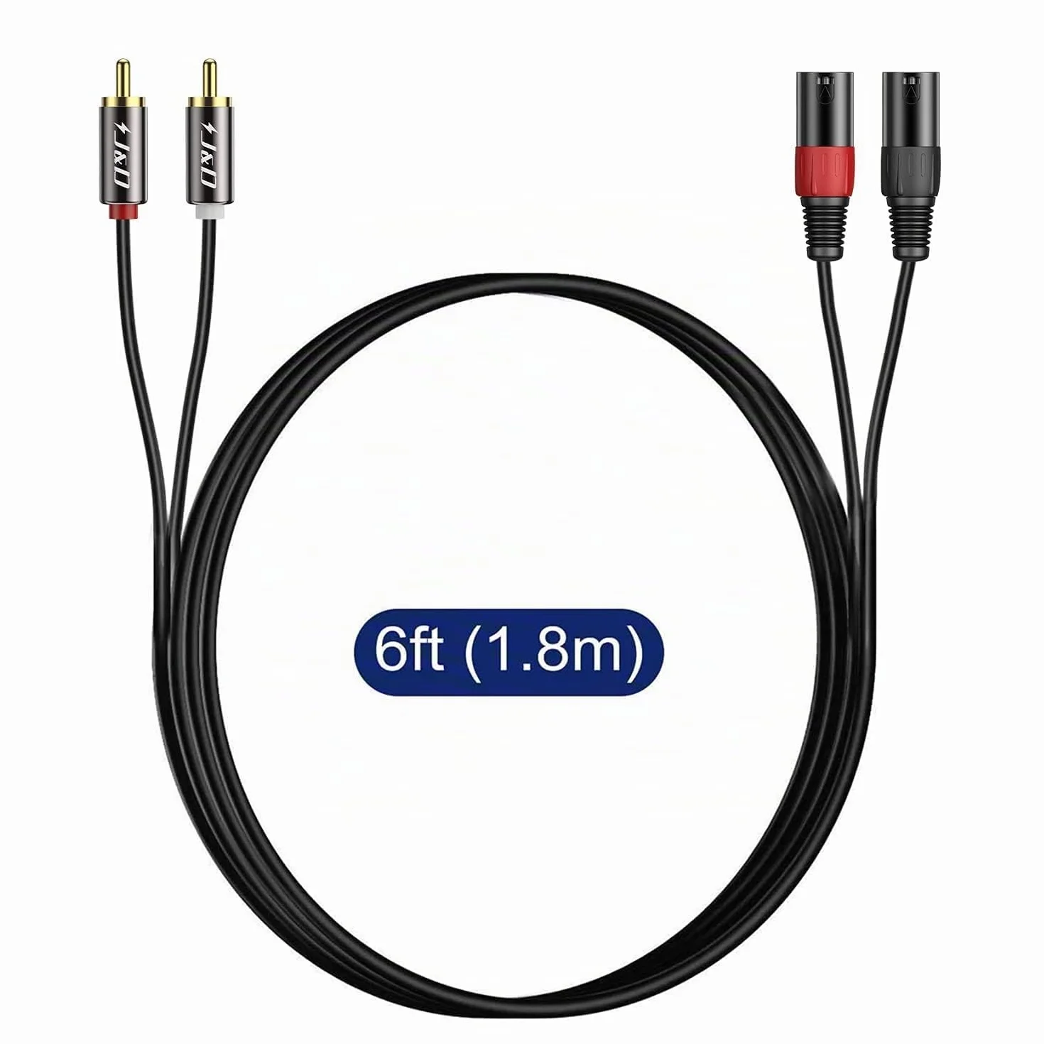 J&D 2 RCA vers XLR Mâle Câble, Ecalé Unbalanced Dual XLR à RCA Mâle Câble de Connexion pour Haut-parleurs, Amplificateurs, Systèmes Audio Stéréo HiFi, 1,8 Meter