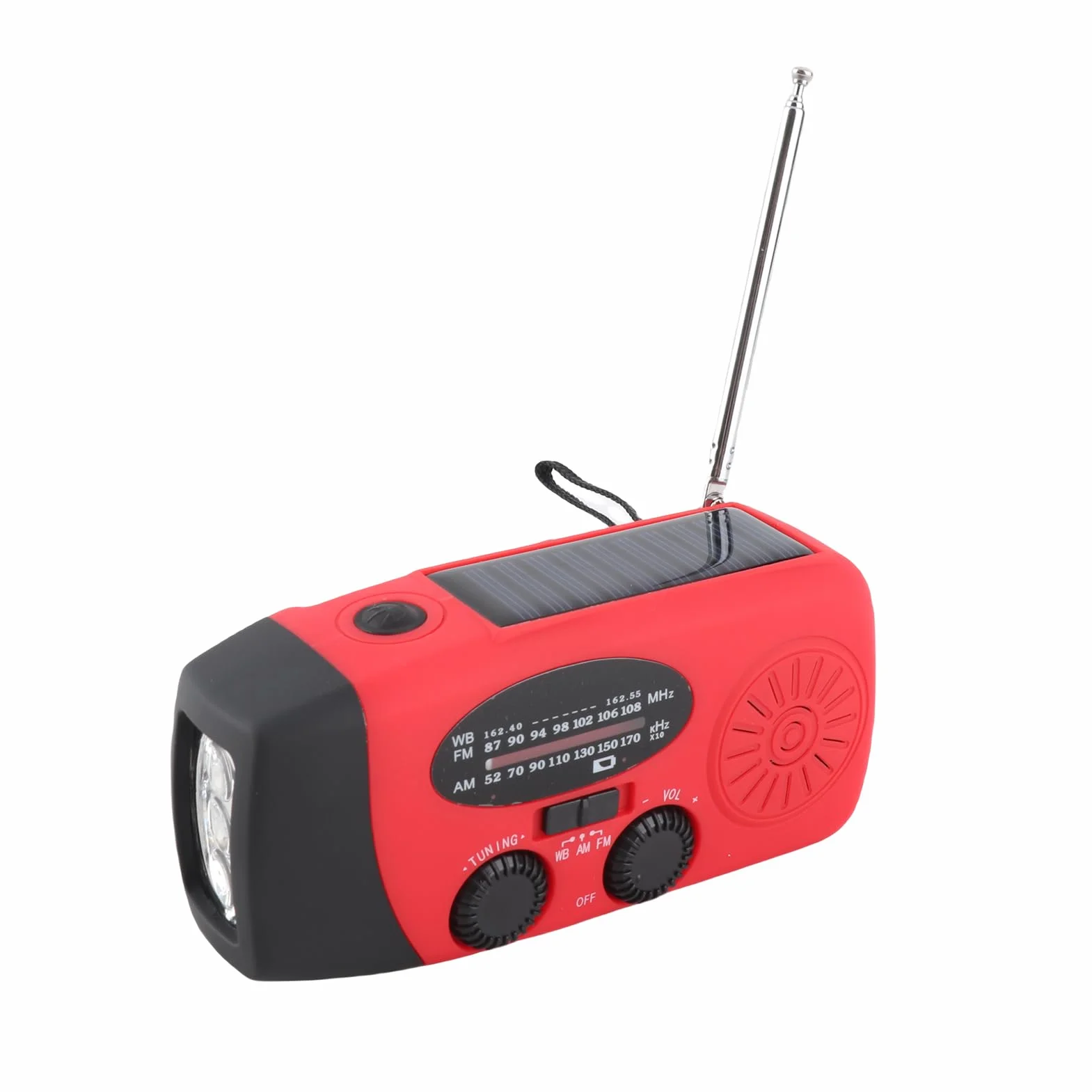 Radio solaire d'urgence FM/AM/NOAA avec lampe de poche 3 LED et batterie externe 1000 mAh