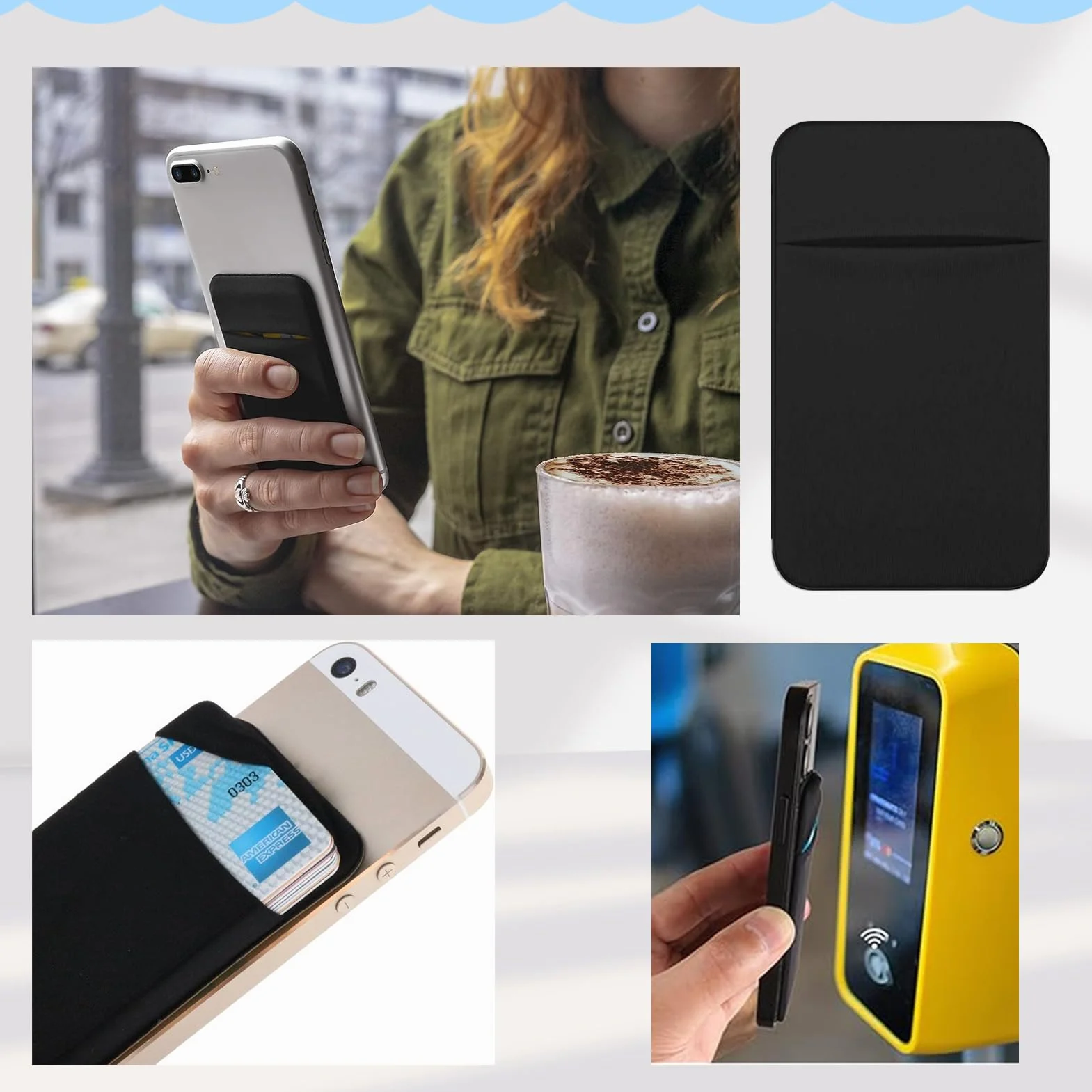 Lot de 3 Porte-Cartes pour Téléphone Portable avec Autocollant Adhésif, Noir