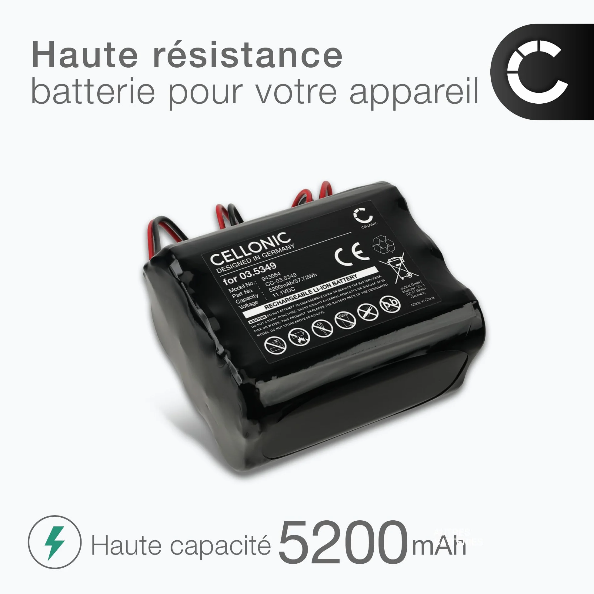 CELLONIC 1x Batterie pour Éclairage/Lampe de Poche Compatible avec SCANGRIP Nova 4K, Nova 3K, 03.5349 - (5200mAh, 11.1V)