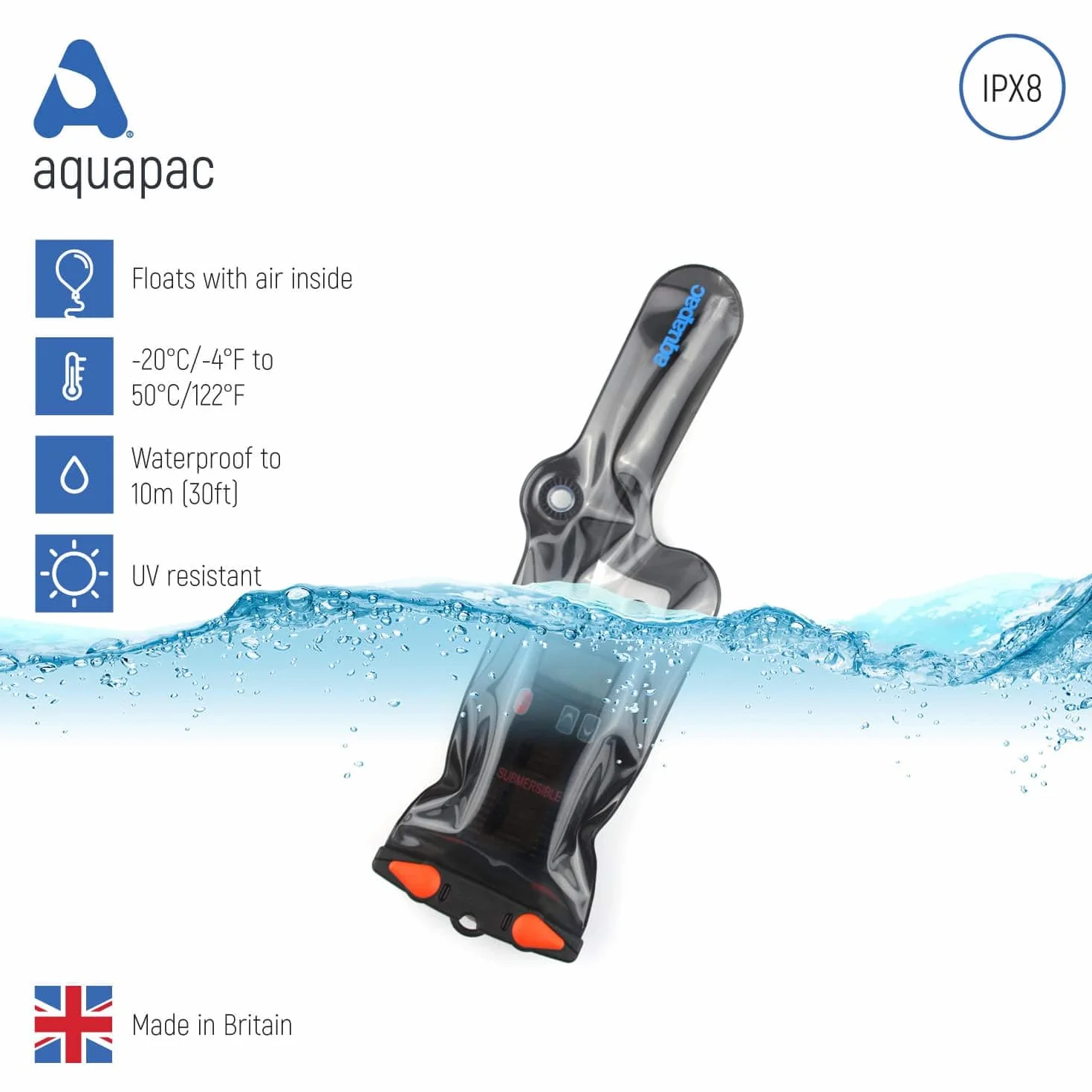 Aquapac Radio VHF Classique Étanche – Housse de Transport en Plastique pour Natation, Surf, Kayak – Housse Étanche pour Talkie-Walkie – Protection et Radio Portable – Petit