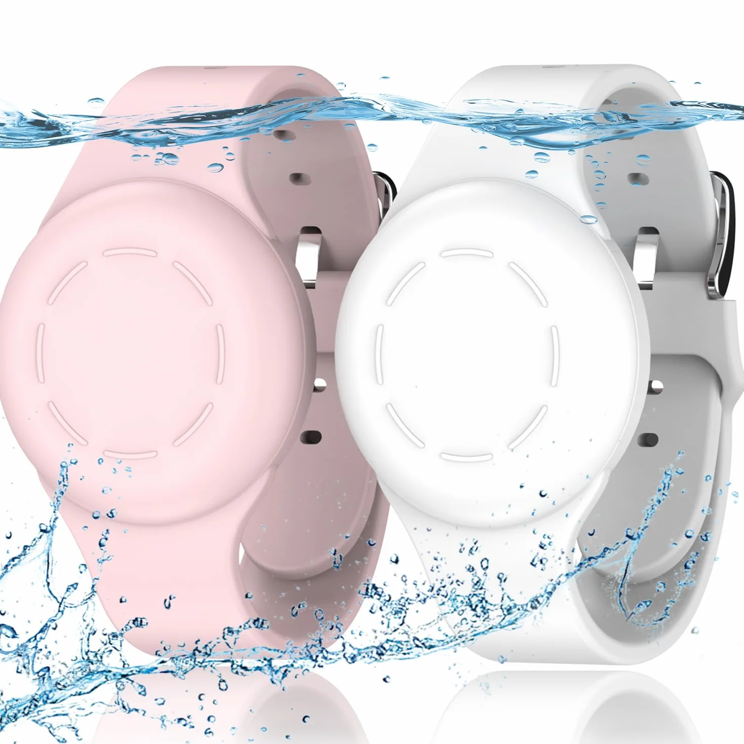 R-fun Lot de 2 Bracelets étanches pour Enfants compatibles avec Apple Air Tag Tracker avec Silicone Souple, Coque Anti-Perte pour Enfants, Blanc/Rose