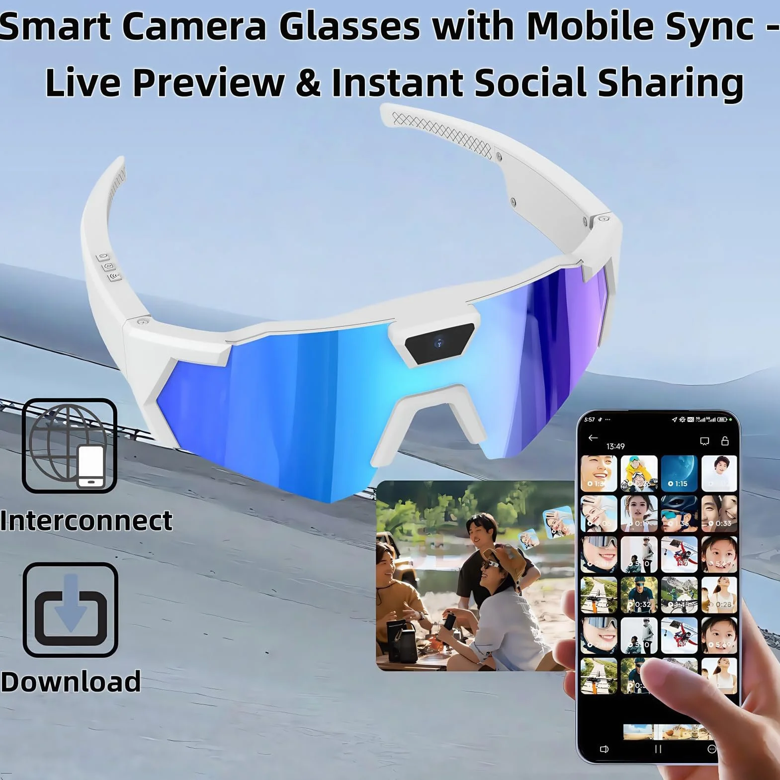 Lunettes avec Caméra 4K | Lunettes De Sport HD-POV avec Caméra Intégrée | Lunettess de Soleil Vidéo avec Caméras, Audio Et Vidéo, pour Le Cyclisme, Course À Pied, Ski Et Les Vlogueurs