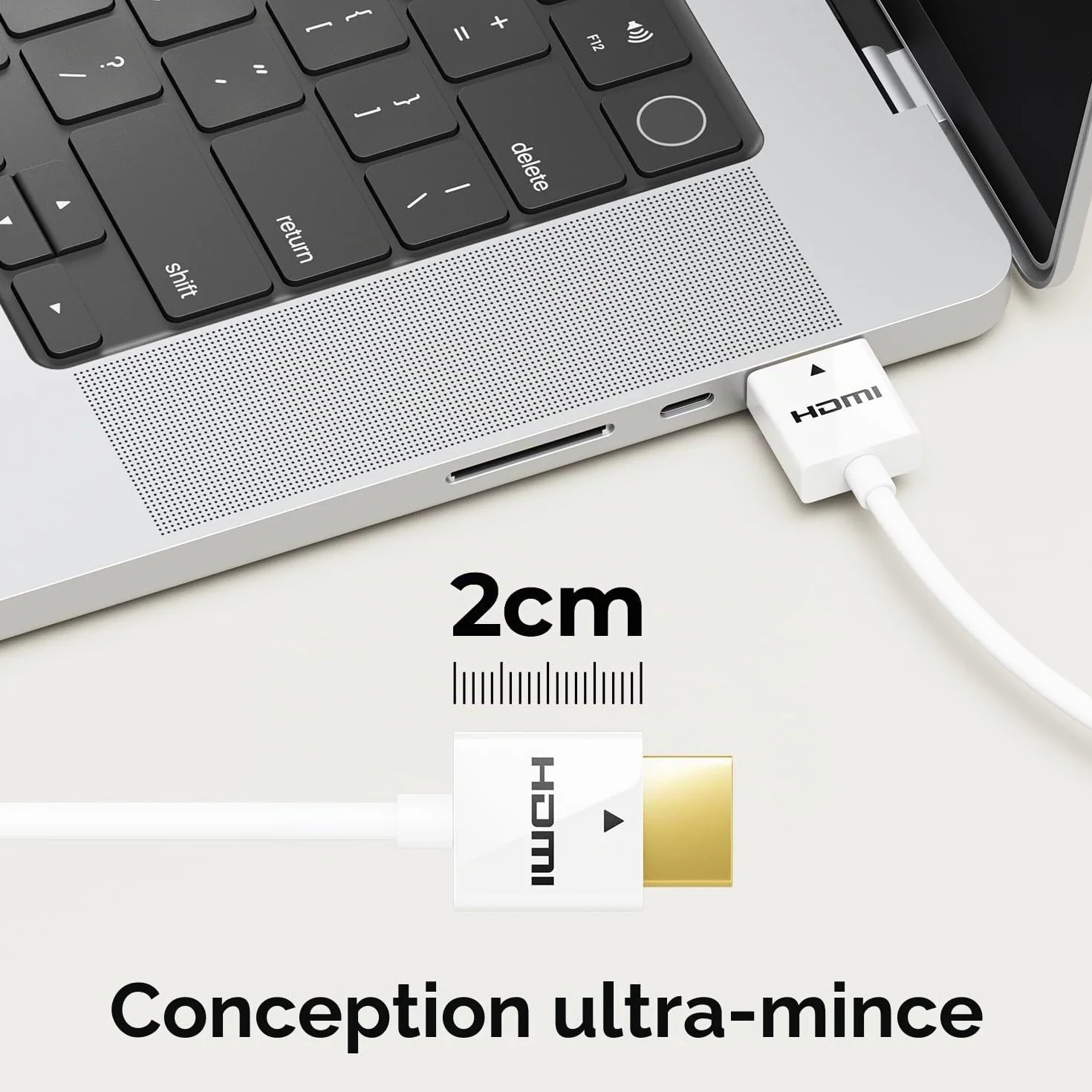 deleyCON 2m 4K HDMI 2.0 Câble Slim (Petit et Flexible Câble HDMI) - 1080P 2160P UHD ARC HDR 3D pour TV, Moniteur, Projecteur, Laptop, Notebook, PC, Ordinateur, PS4, PS5, XBOX - Blanc