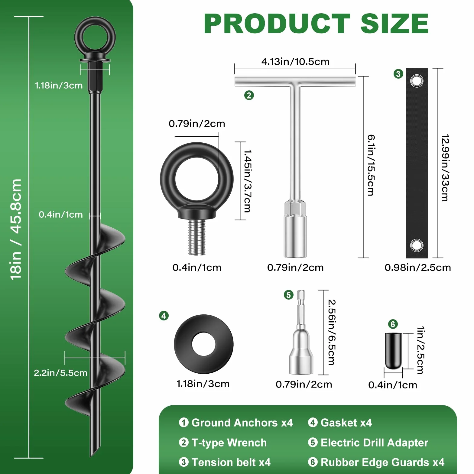 Ancrage au sol en acier 45,7 cm Heavy Duty pour tente, trampoline, camping, résistant au vent