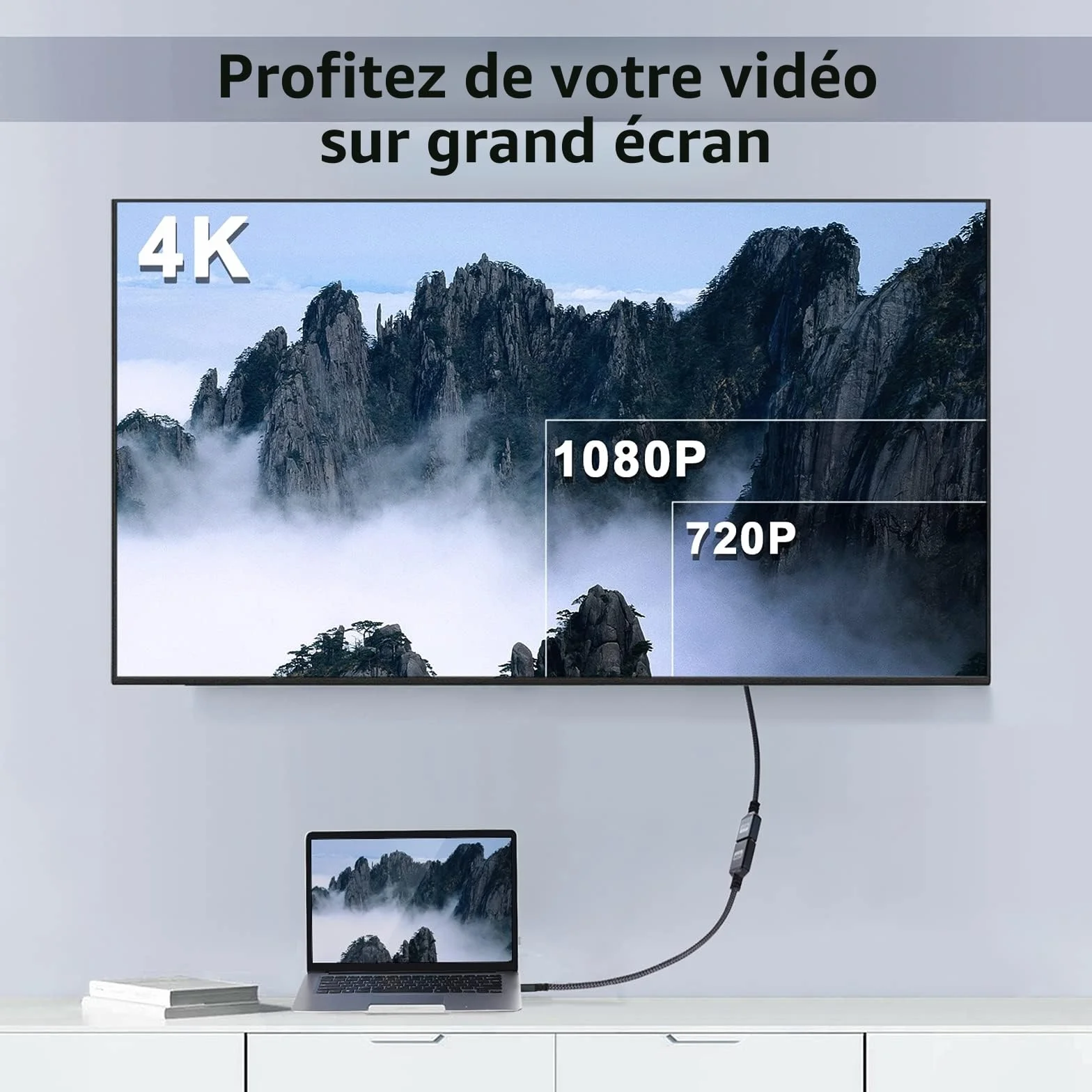 Câble d'Extension HDMI Mâle vers Femelle Twozoh, Rallonge Nylon Tressé 2.0 4K@60Hz 3D HDR (1,5M)