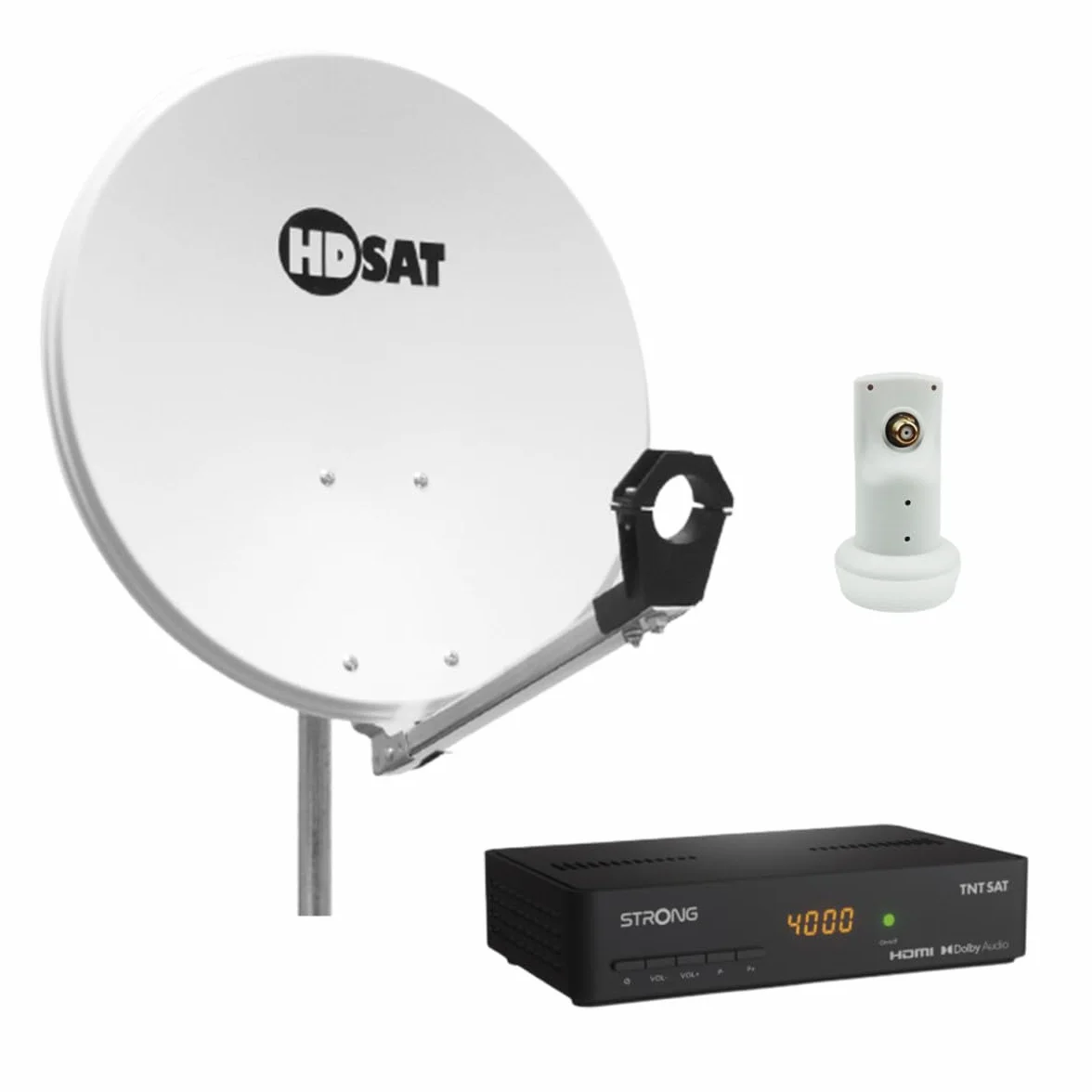 Pack HDSAT Parabole Satellite Acier 60cm avec Support LNB + LNB Single + Décodeur Satellite Astra HD + Carte