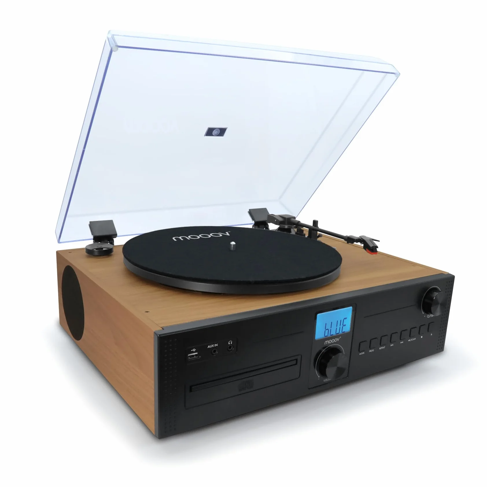 Mooov Micro-chaîne HiFi Radio CD Platine Vinyle 33 45 78 Tours Bluetooth