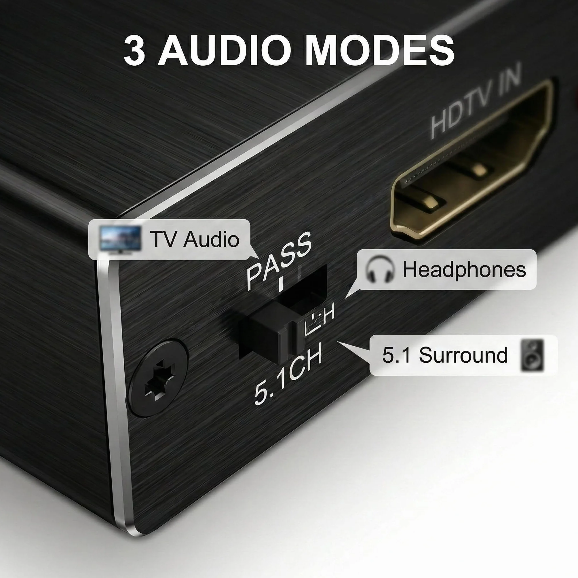 Extracteur Audio HDMI 4K Convertisseur vers Optique Spdif Toslink + Jack 3.5mm Stéréo, Adaptateur Splitter Audio Vidéo Séparateur de Son (3 Modes: Pass/2CH/5.1CH) pour PS5/PS4/Fire TV/Ampli