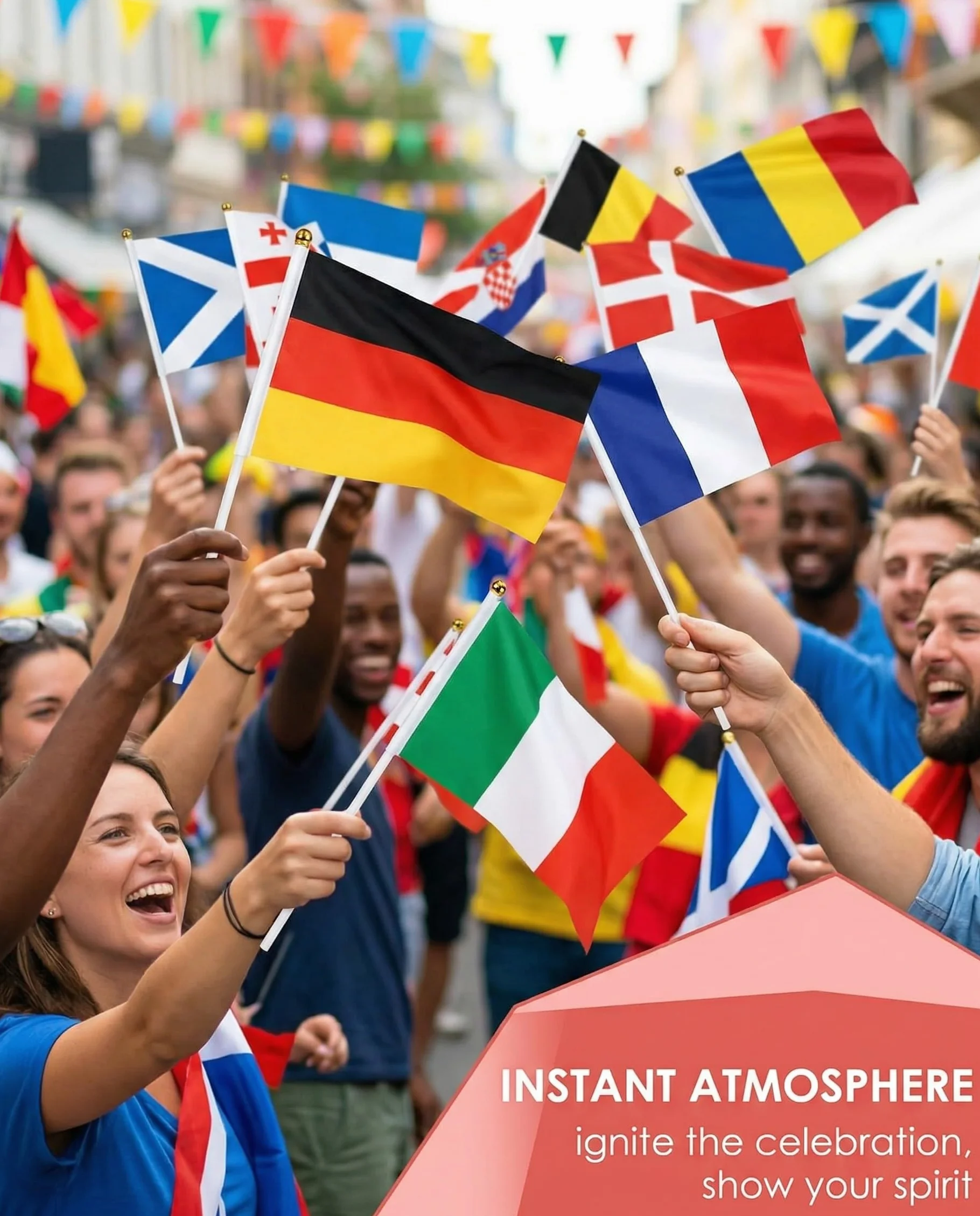 Drapeaux Européens 24 Pcs Hampe – Fanions Double Face Coupe du Monde 2026 Eurovision