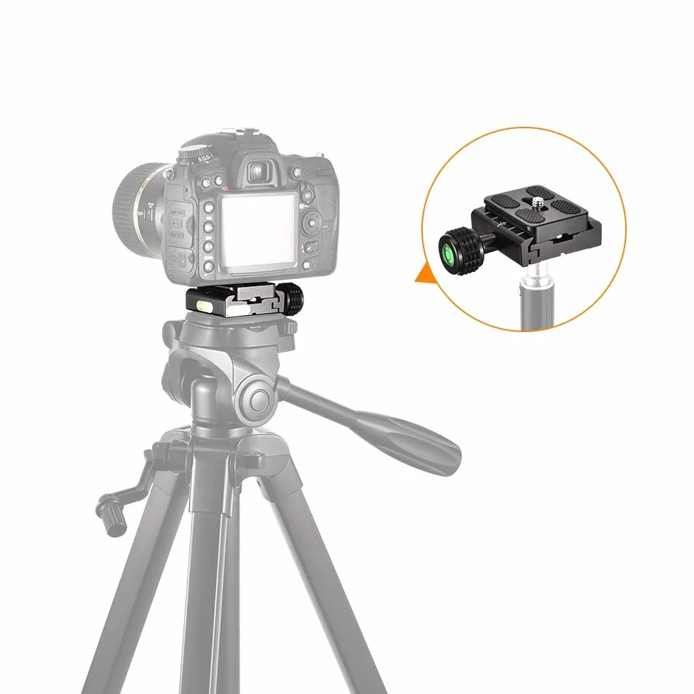 UTEBIT Plaque d'attache Rapide Universal, 50mm Plateau Rapide QR Plate en Alliage d'Aluminium Niveau à Bulle Intégré avec 1/4 et 3/8 Vis Compatible pour Arca-Swiss QR Trépied Monopode Rotule Caméra