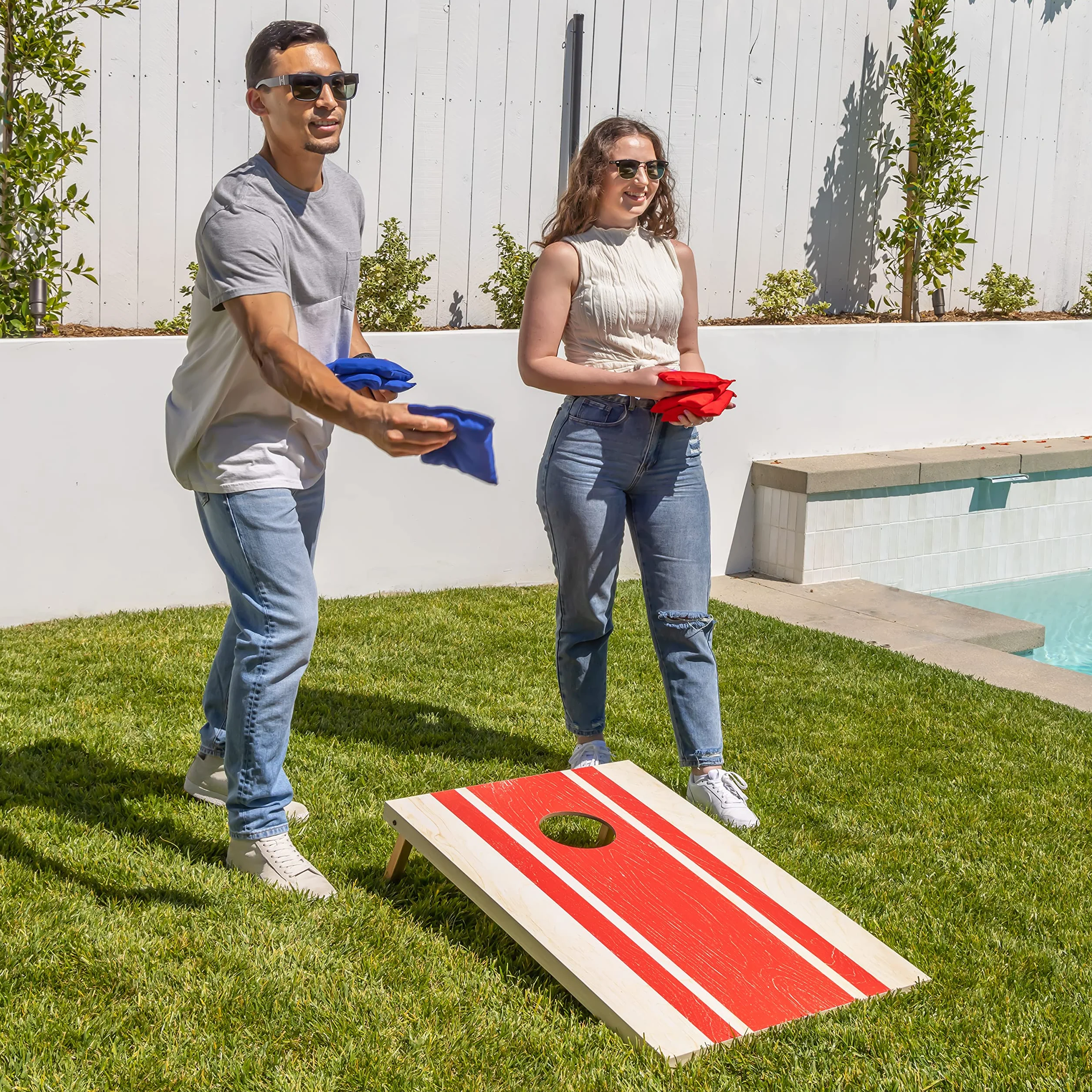 GoSports Ensemble de Cornhole Classique – 8 Poufs, Étui de Voyage, Règles de Jeu