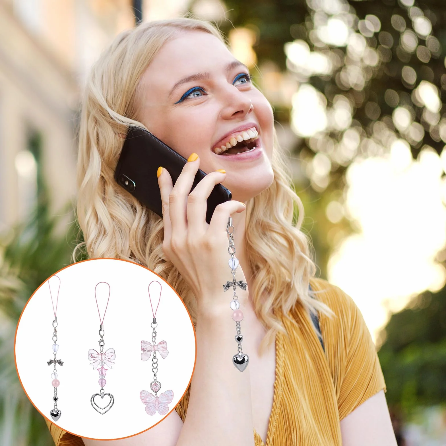 Deco Telephone, 3 Pièces Chaine Pour Telephone Portable Bijoux Breloque Phone Charm Pendentif Nœud Papillon
