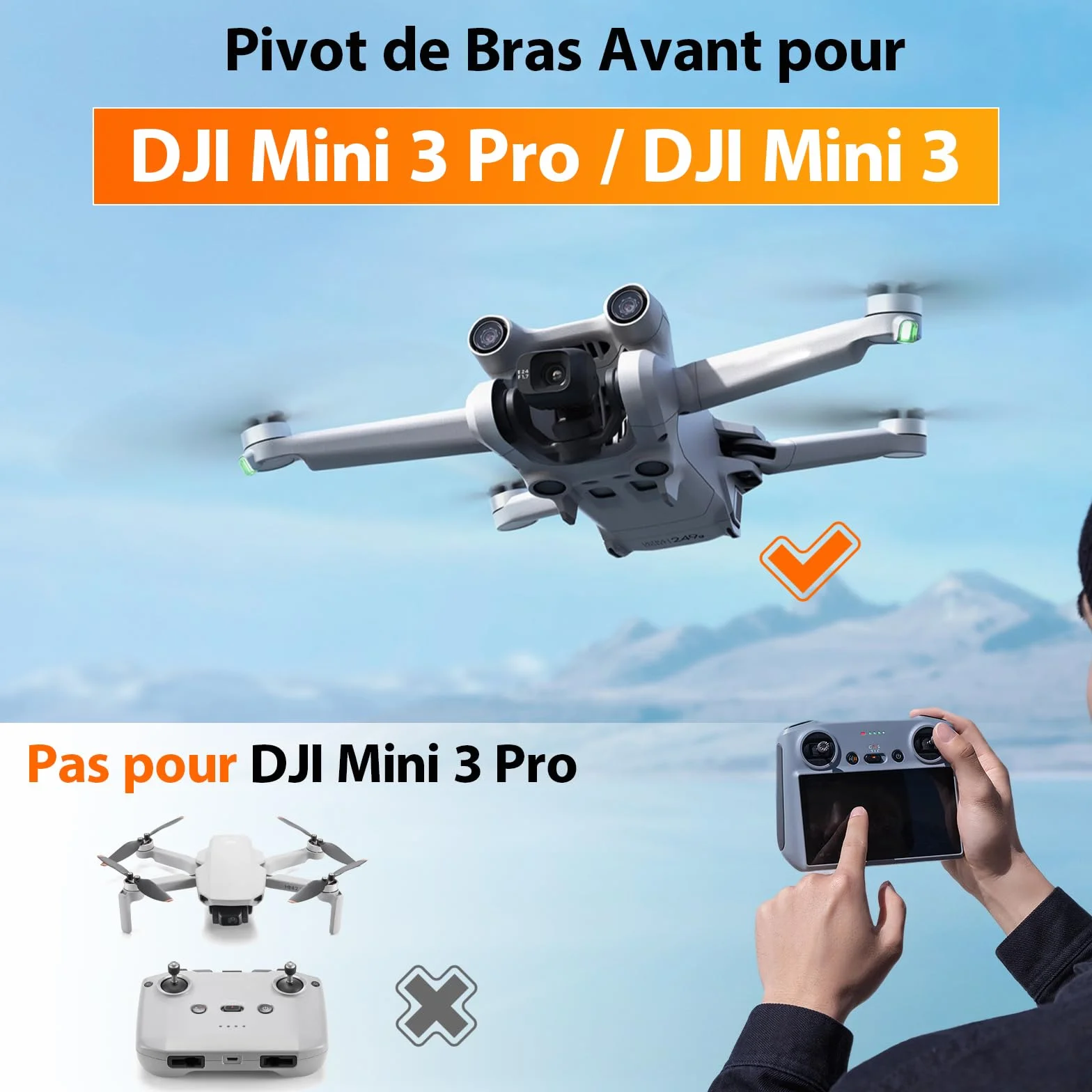 2* Pivot de Bras Avant pour DJI Mini 3/Mini 3 Pro Bras de Drone pour DJI Mini 3/Mini 3 Pro Axe de Bras Avant (6* vis Axe de Bras Avant,1* Outils 4 en 1)