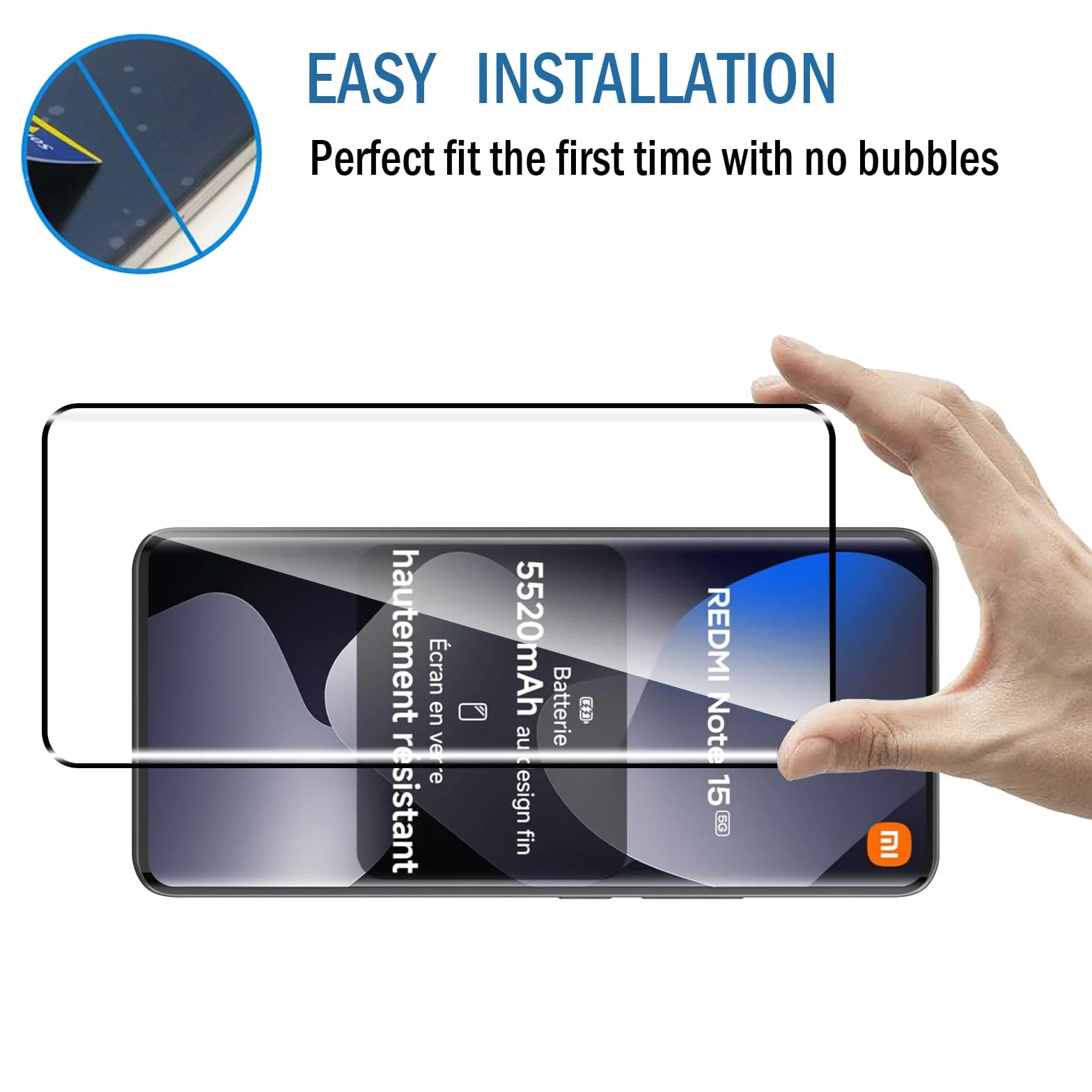 3D Verre Trempé pour Xiaomi Redmi Note 15 5G, 2+2 Pièces Protection d'écran avec Caméra Arrière Protecteur Sans Bulles Anti-Rayures HD Transparent Facile à Installer