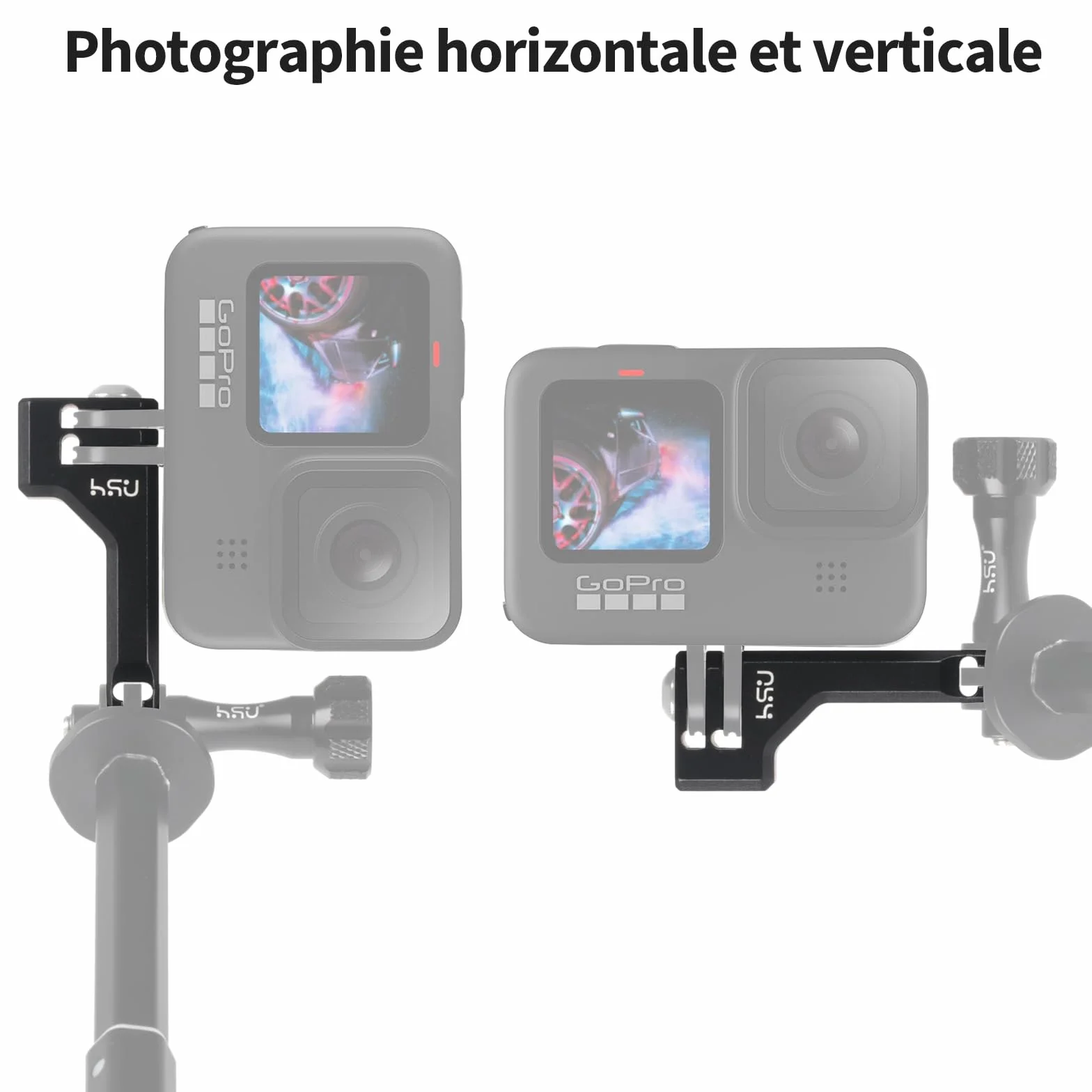 HSU Fixation Vertical pour GoPro, Adaptateur de Montage en Aluminium 90° pour Hero 12/11/10/9/8/7/6/5/4/3 Caméras d'action