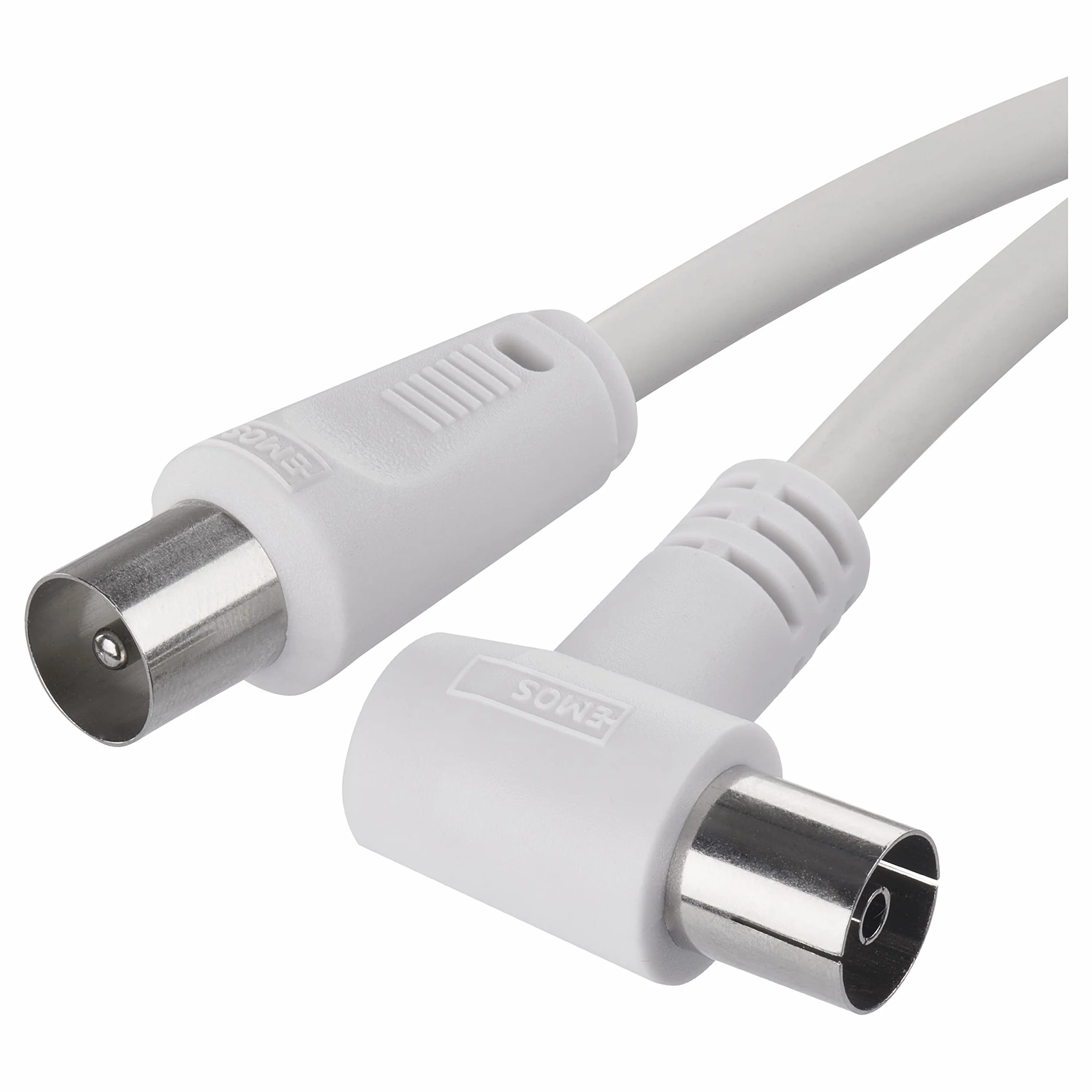 EMOS Câble d'antenne, câble coaxial, câble TV, 5 m, câble coaxial pour TV numérique, récepteur, SAT, double blindage, coaxial, droit mâle vers femelle coaxiale coudée (90 °)