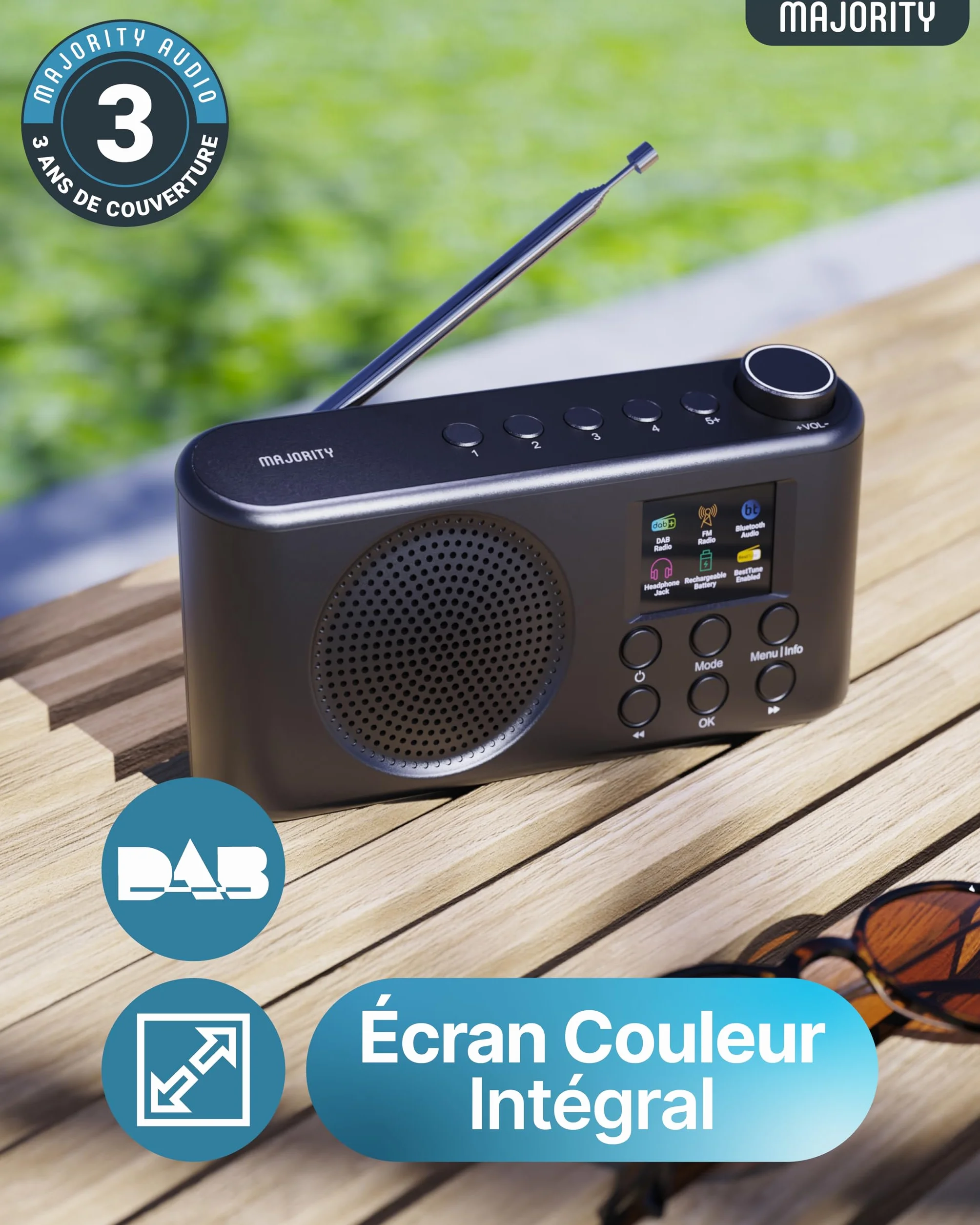 MAJORITY Orwell Pro Radio Dab/Dab+ Portable avec Bluetooth, FM, 40 Présélections, 15h Autonomie, Batterie Rechargeable USB-C, Minuterie Sommeil, Égaliseur, Radio Dab Portable